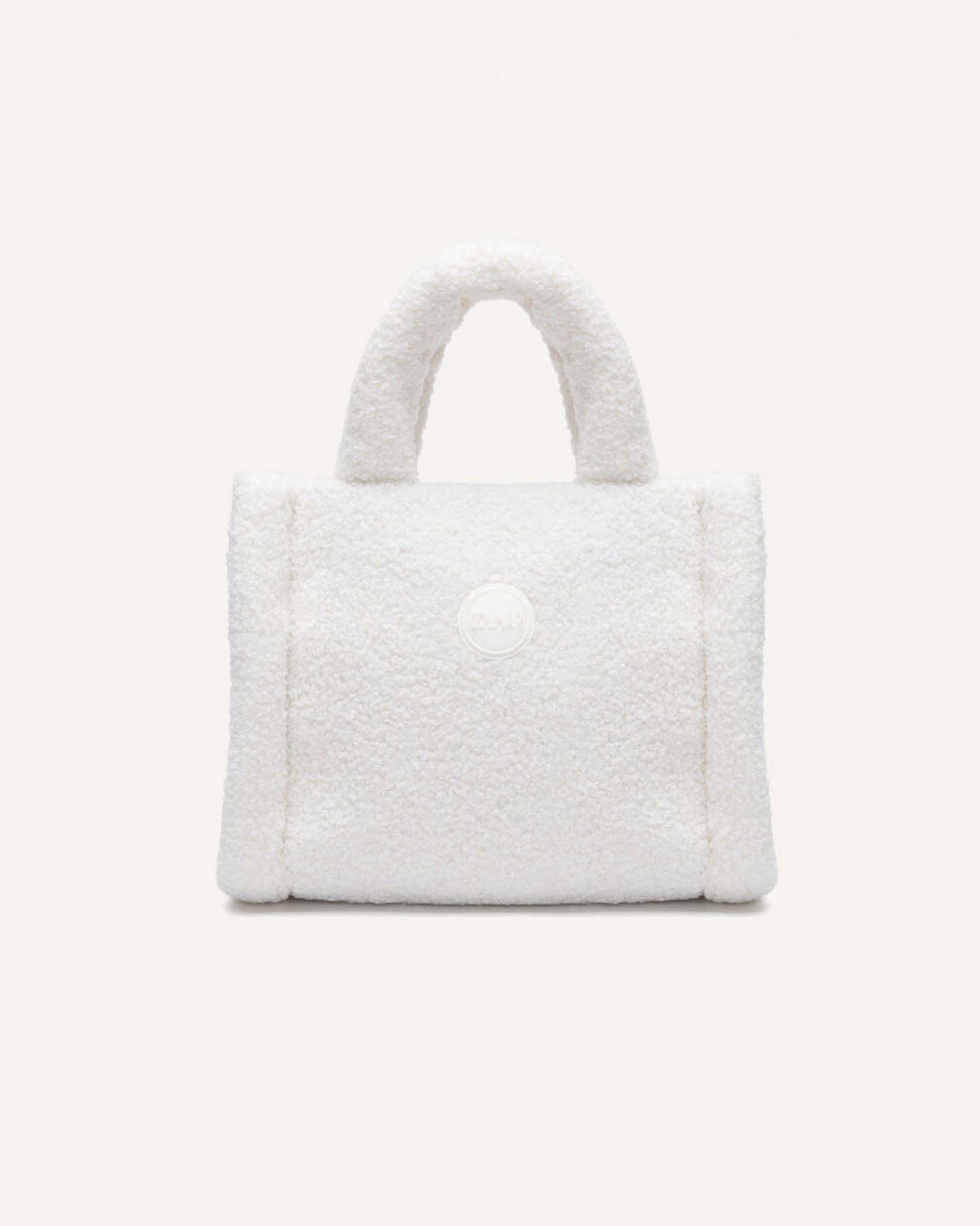 Borsa tote teddy Colmar Originals avorio in pelliccia sintetica con chiusura bottone a pressione
