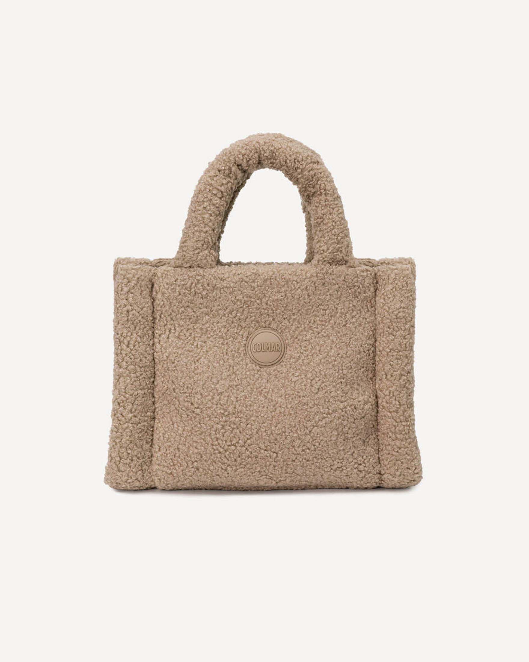 Borsa tote teddy Colmar Originals cammello in pelliccia sintetica con chiusura bottone a pressione