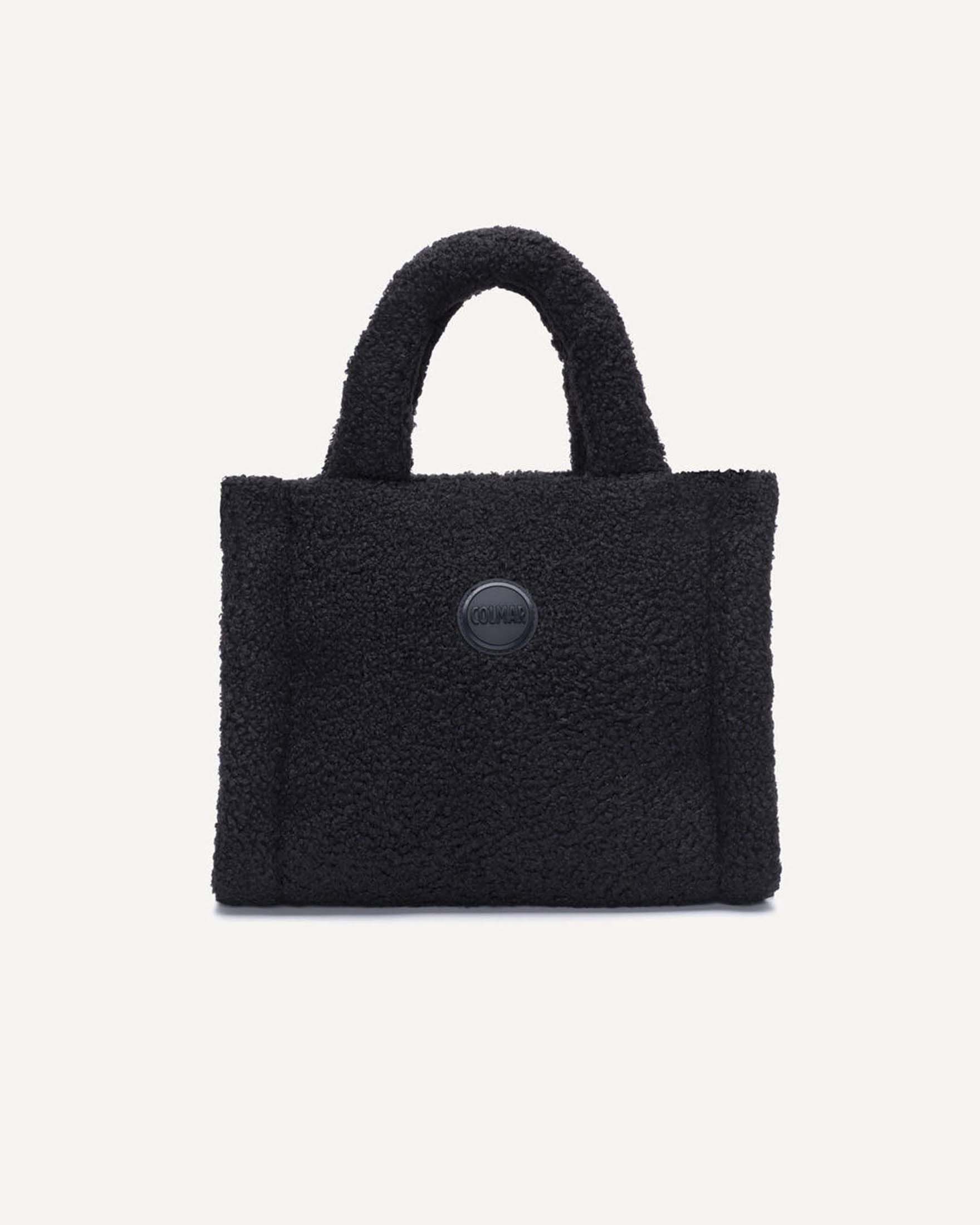 Borsa tote teddy Colmar Originals nera in pelliccia sintetica con chiusura bottone a pressione