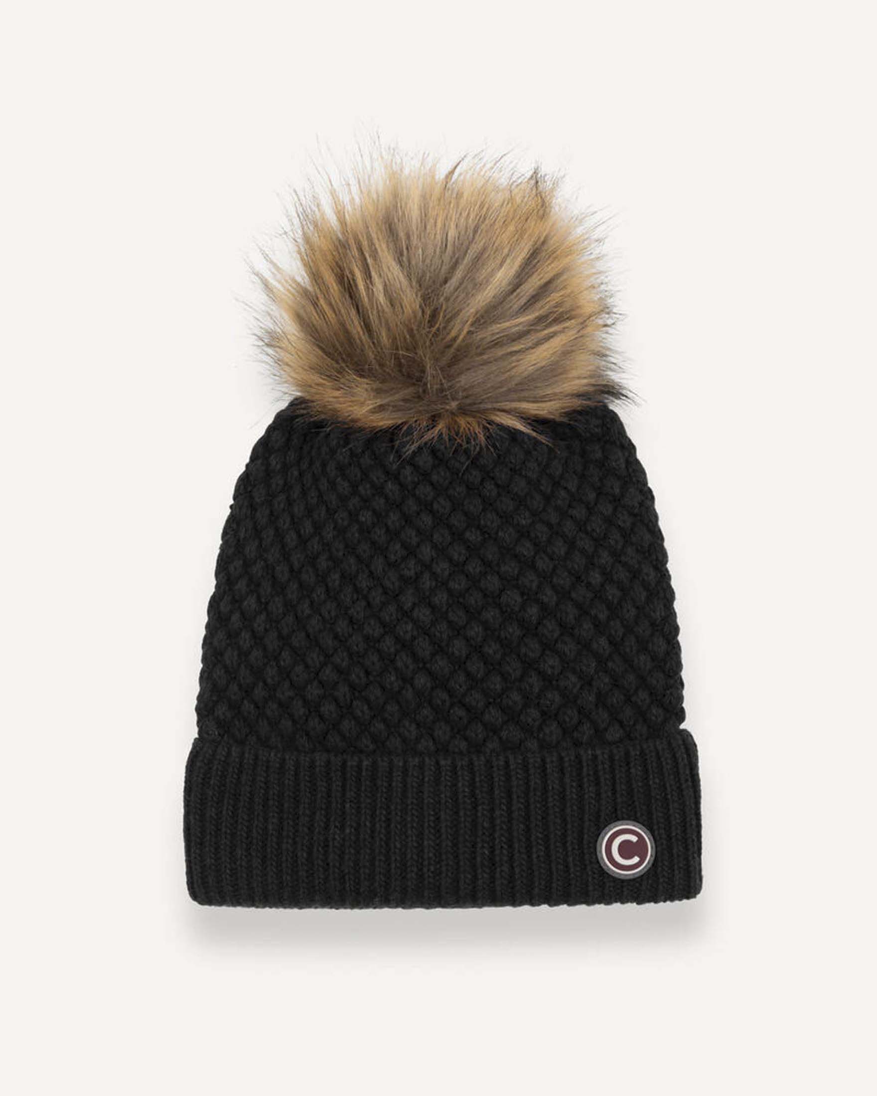 Berretto a grana di riso Colmar Originals nero in misto lana e cashmere con pompon