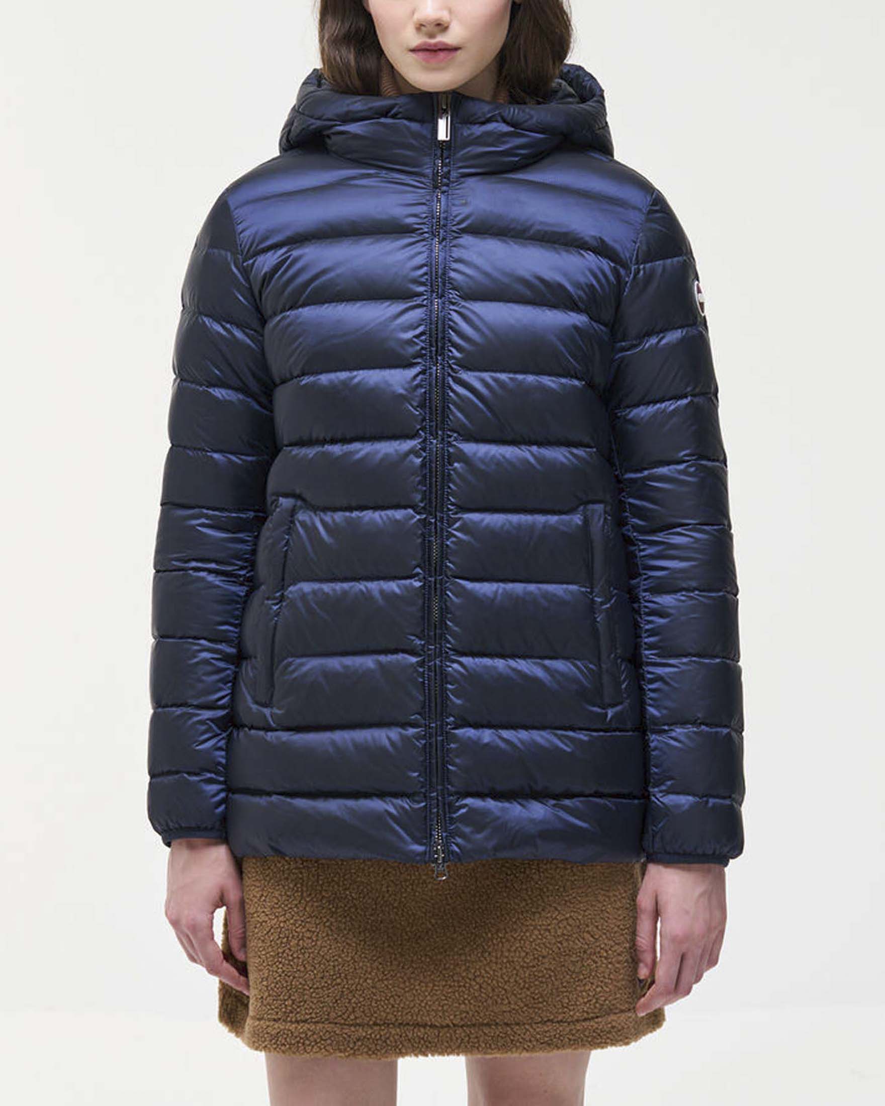 Piumino Colmar Originals blu trapuntato in piuma con cappuccio fisso e coulisse regolabile
