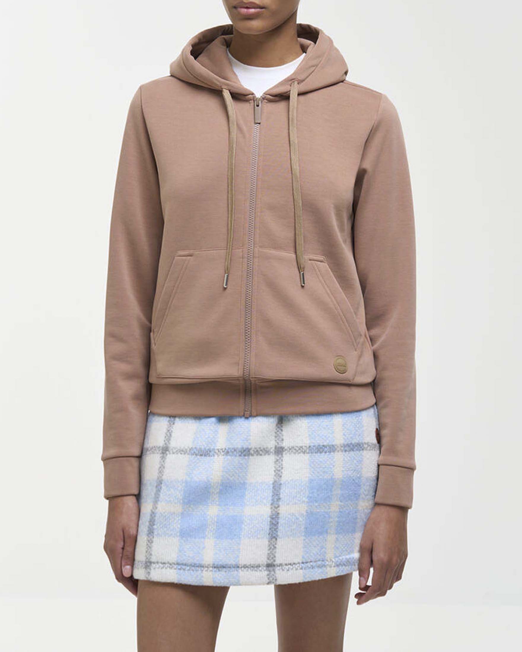 Felpa con cappuccio Colmar Originals color cammello in misto modal stretch con chiusura zip image