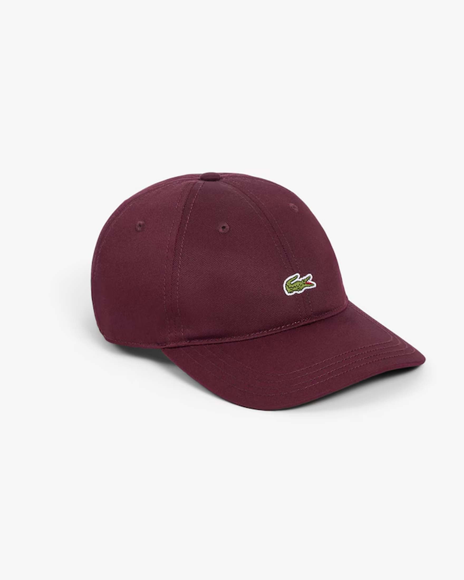 Cappello con visiera Lacoste bordeaux in twill di puro cotone con coccodrillo ricamato a contrasto