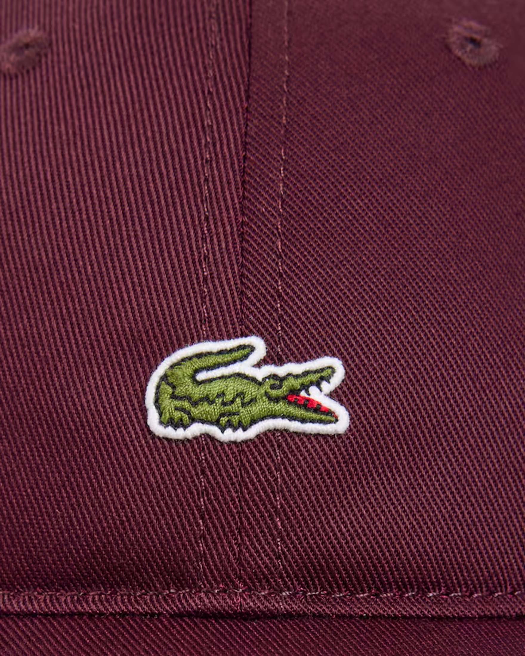 Cappello con visiera Lacoste bordeaux in twill di puro cotone con coccodrillo ricamato a contrasto image