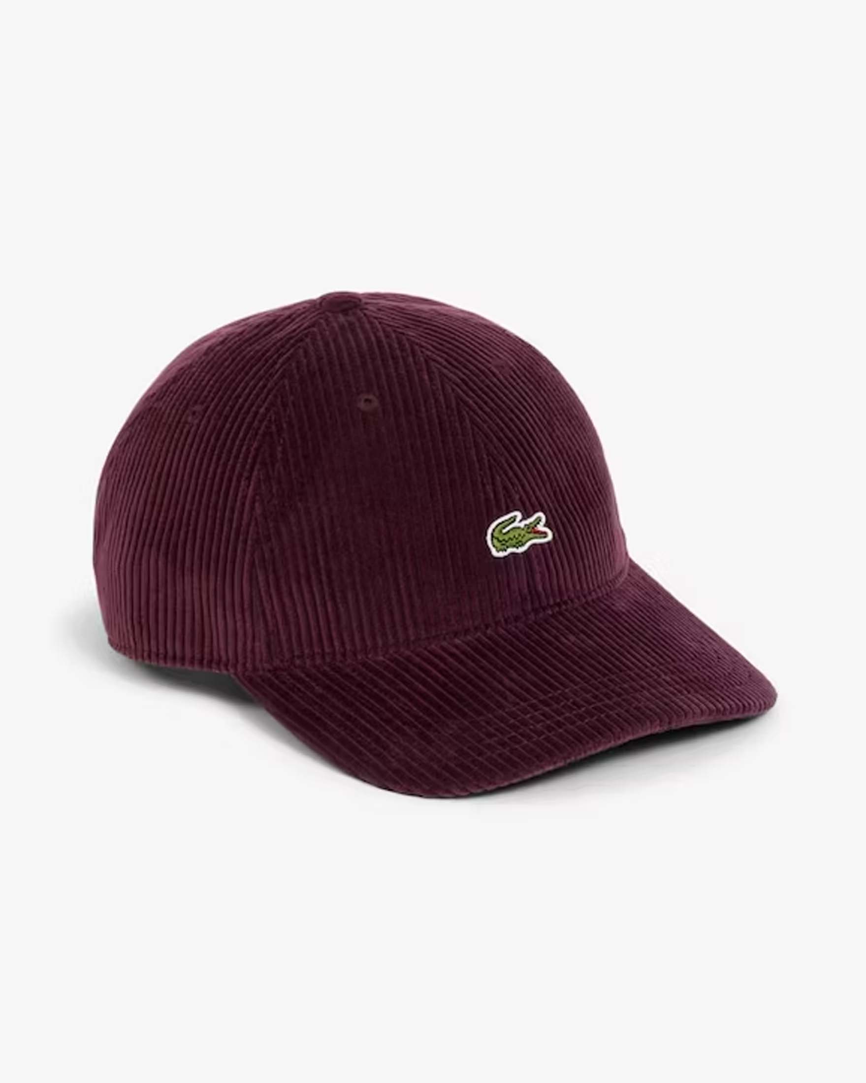 Cappello con visiera Lacoste bordeaux in velluto a coste con coccodrillo ricamato a contrasto