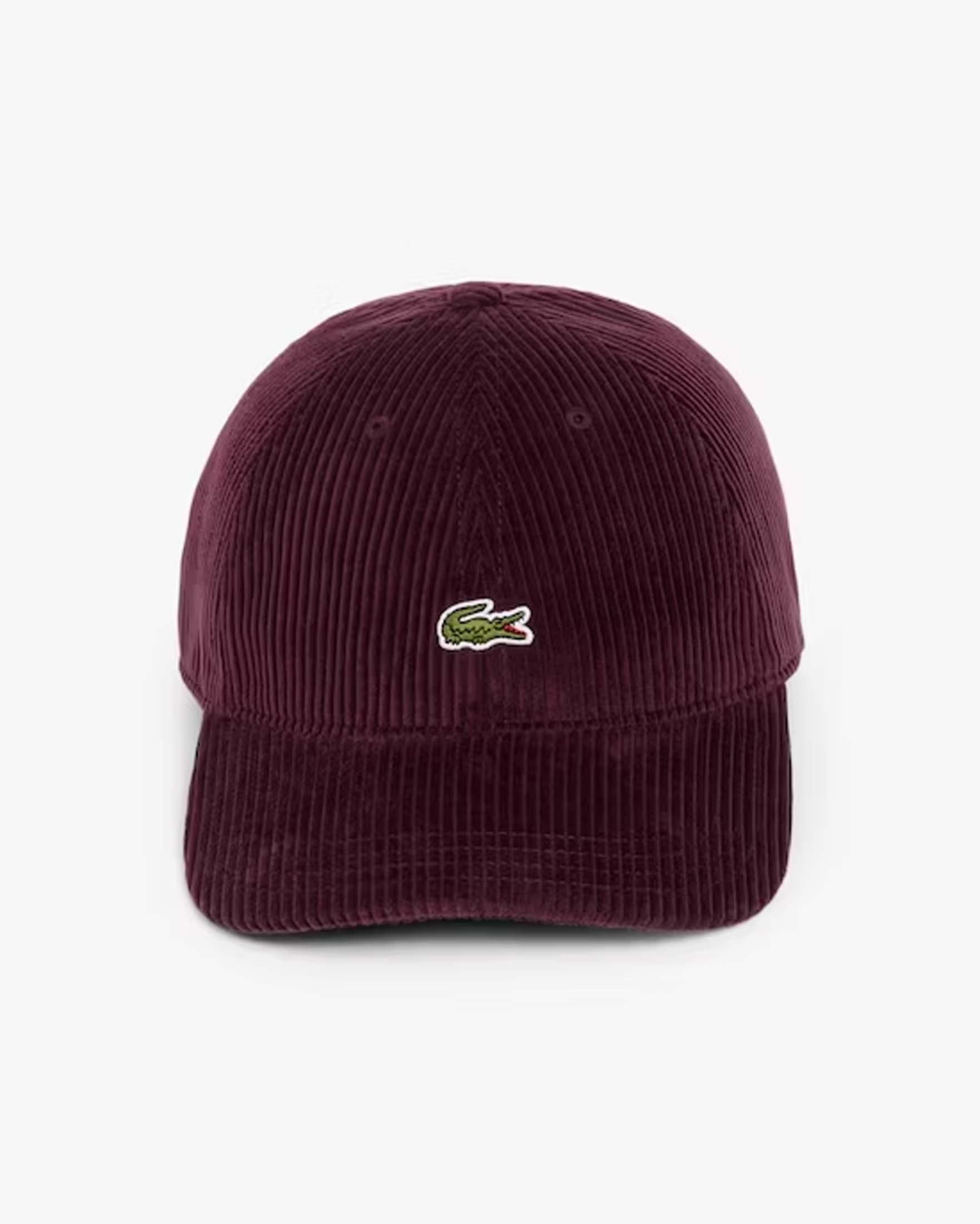 Cappello con visiera Lacoste bordeaux in velluto a coste con coccodrillo ricamato a contrasto image