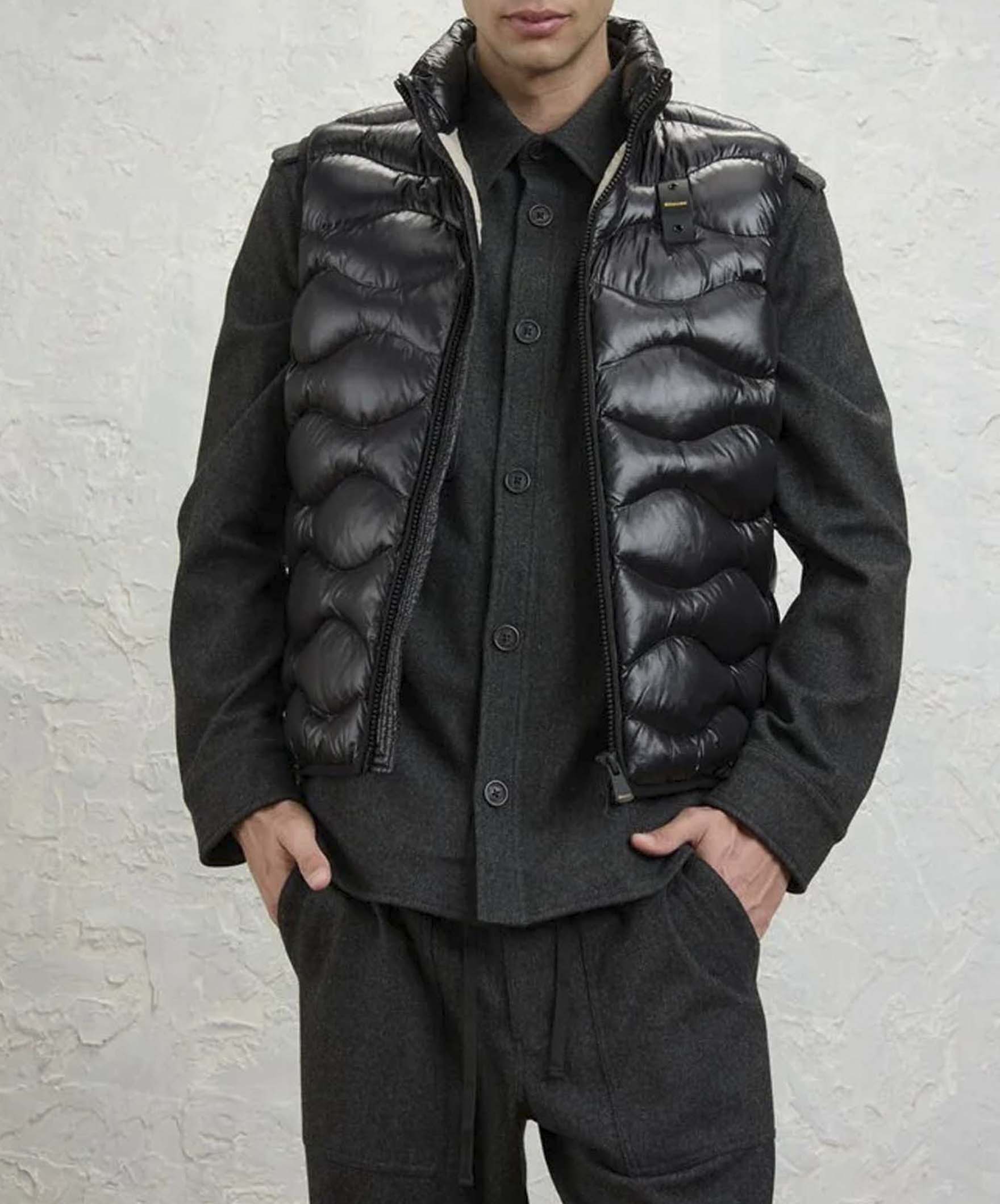 Piumino gilet nero Danny Blauer in nylon trapuntato ad onde e imbottito in ovatta termica image