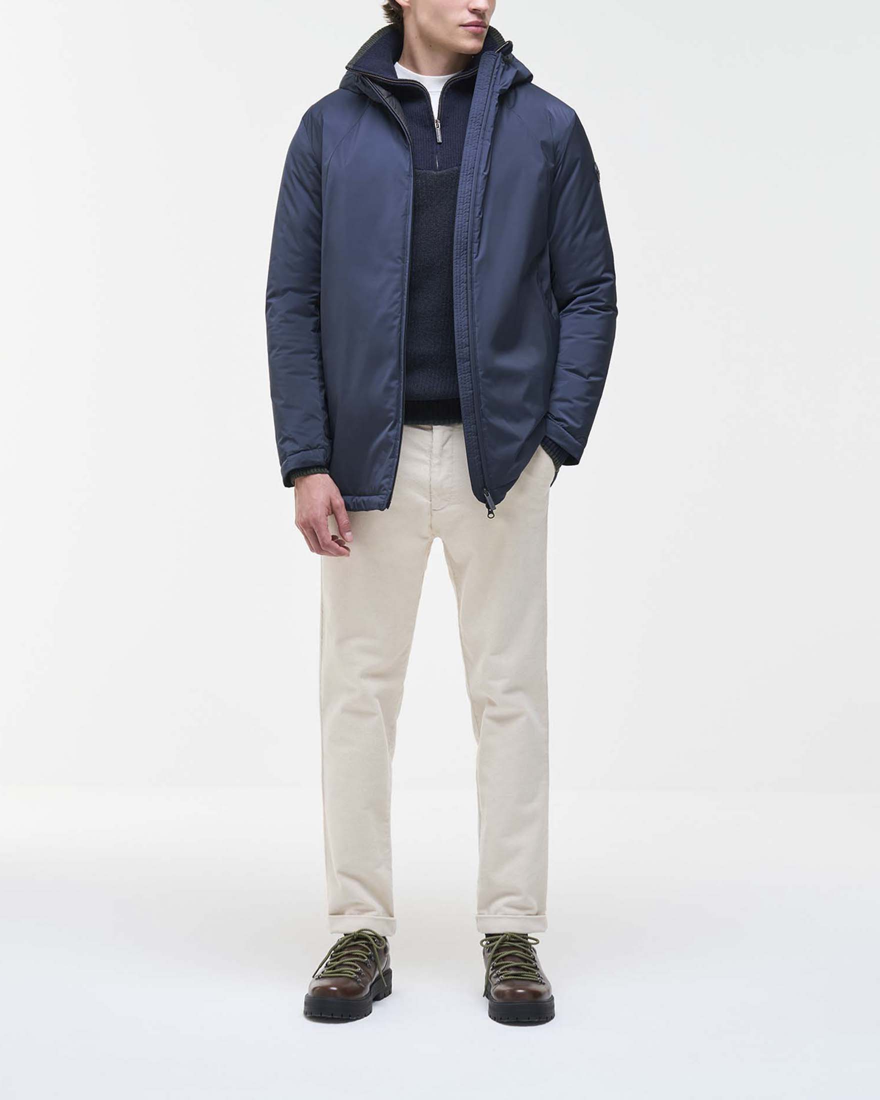 Giacca lunga Colmar Originals blu in tessuto stretch con cappuccio e maniche raglan