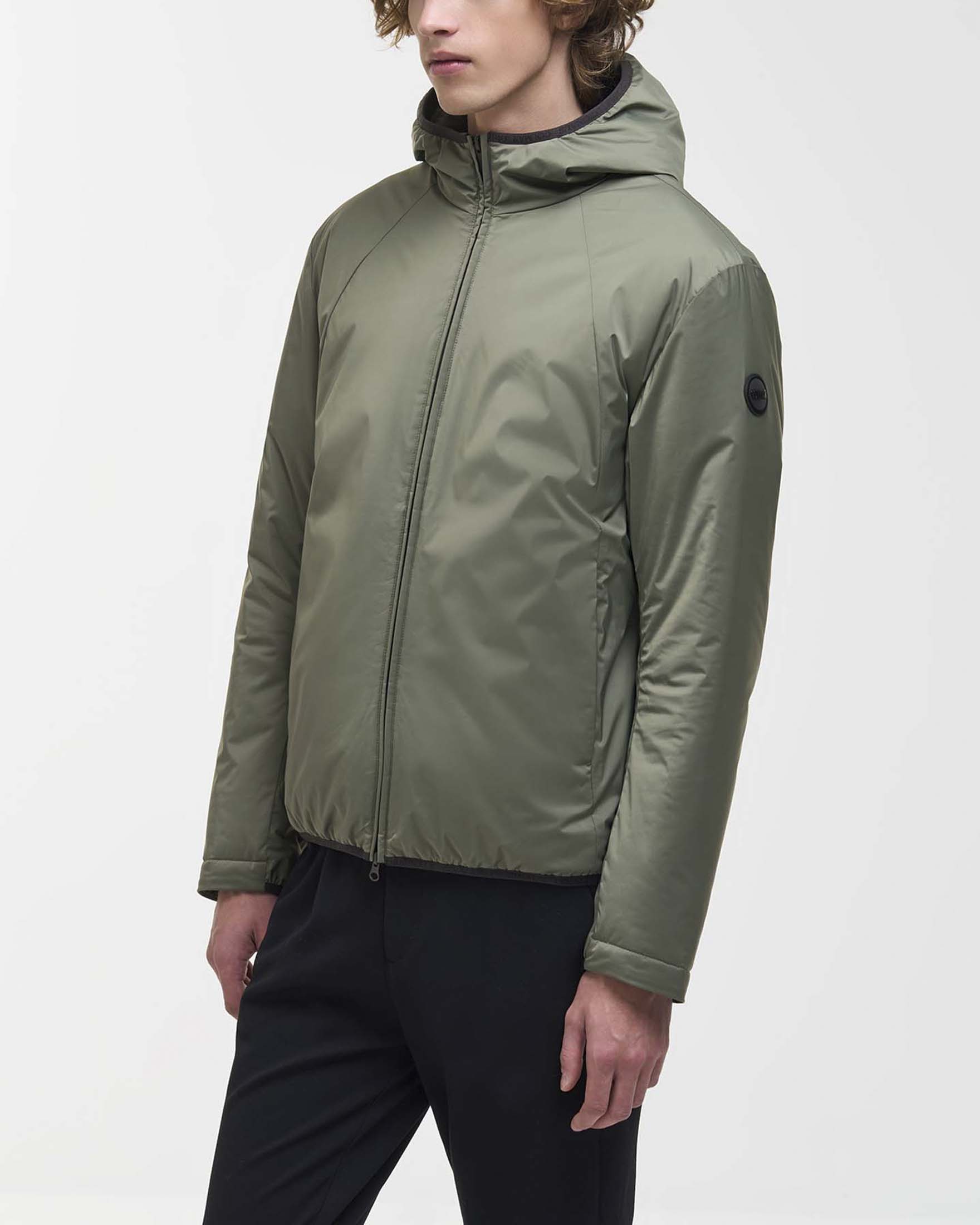 Giubbino Colmar Originals verde militare in nylon stretch opaco con cappuccio fisso image