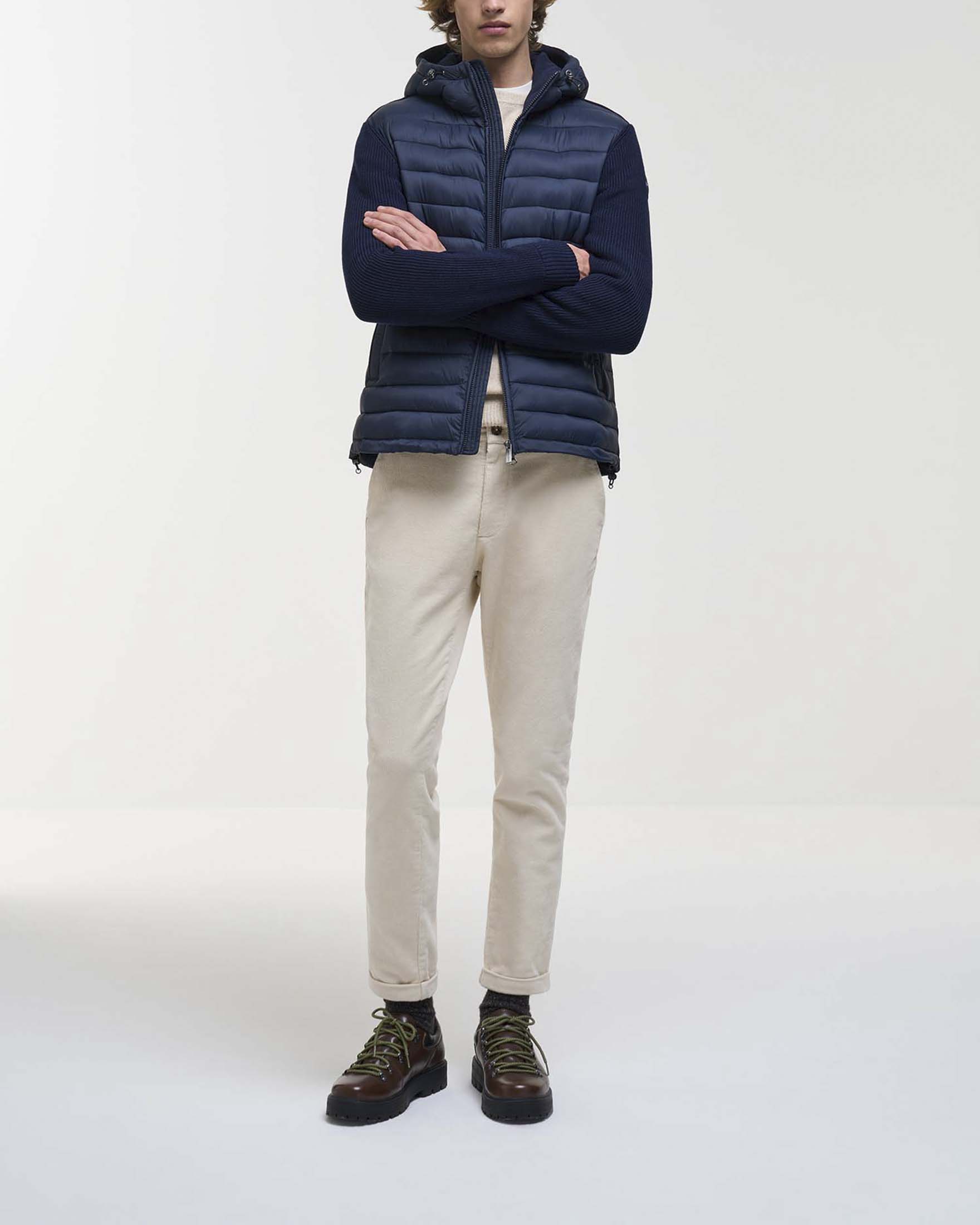 Piumino ibrido Colmar Originals blu con cappuccio e maniche e retro in maglia