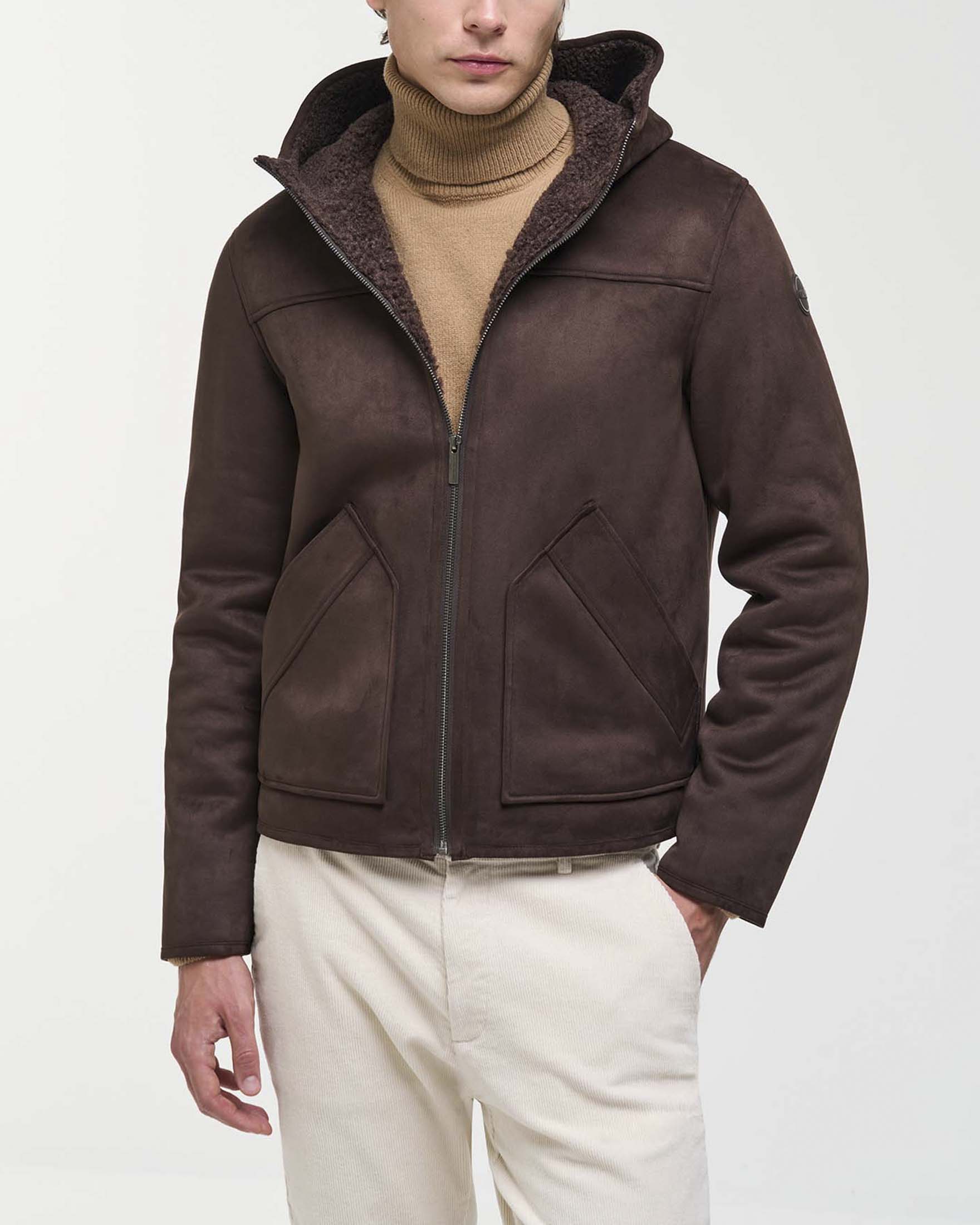 Giubbino Colmar Originals marrone in eco montone con cappuccio image