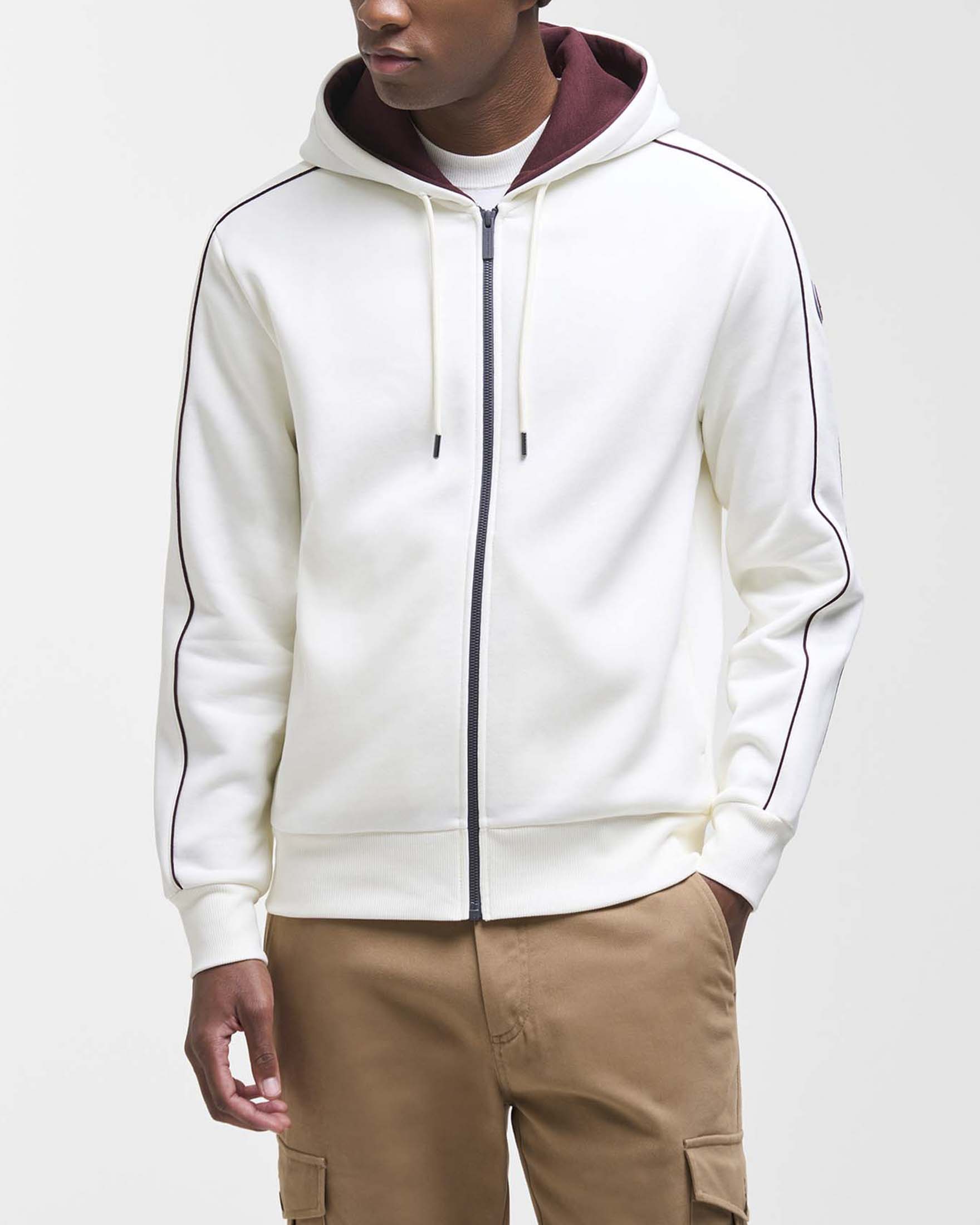 Felpa color panna Colmar Originals con cappuccio chiusura zip e piping in contrasto