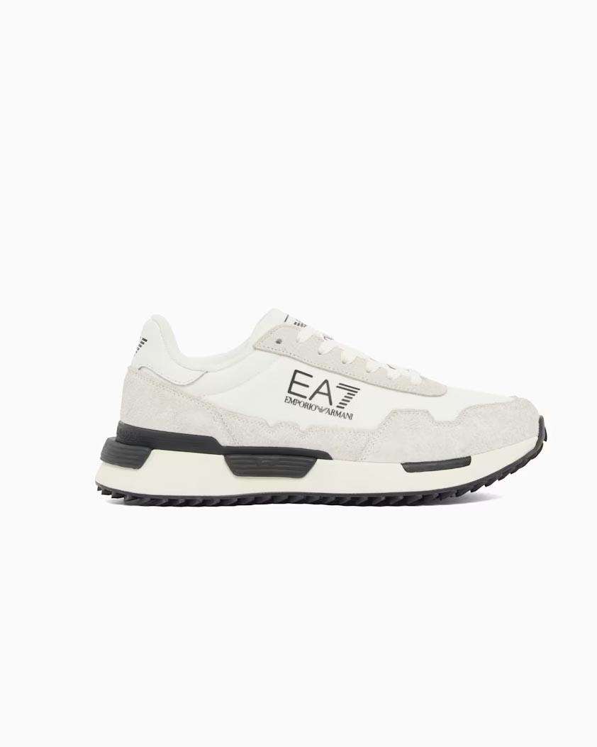 Sneakers bianche EA7 Vintage Running in tessuto e suede