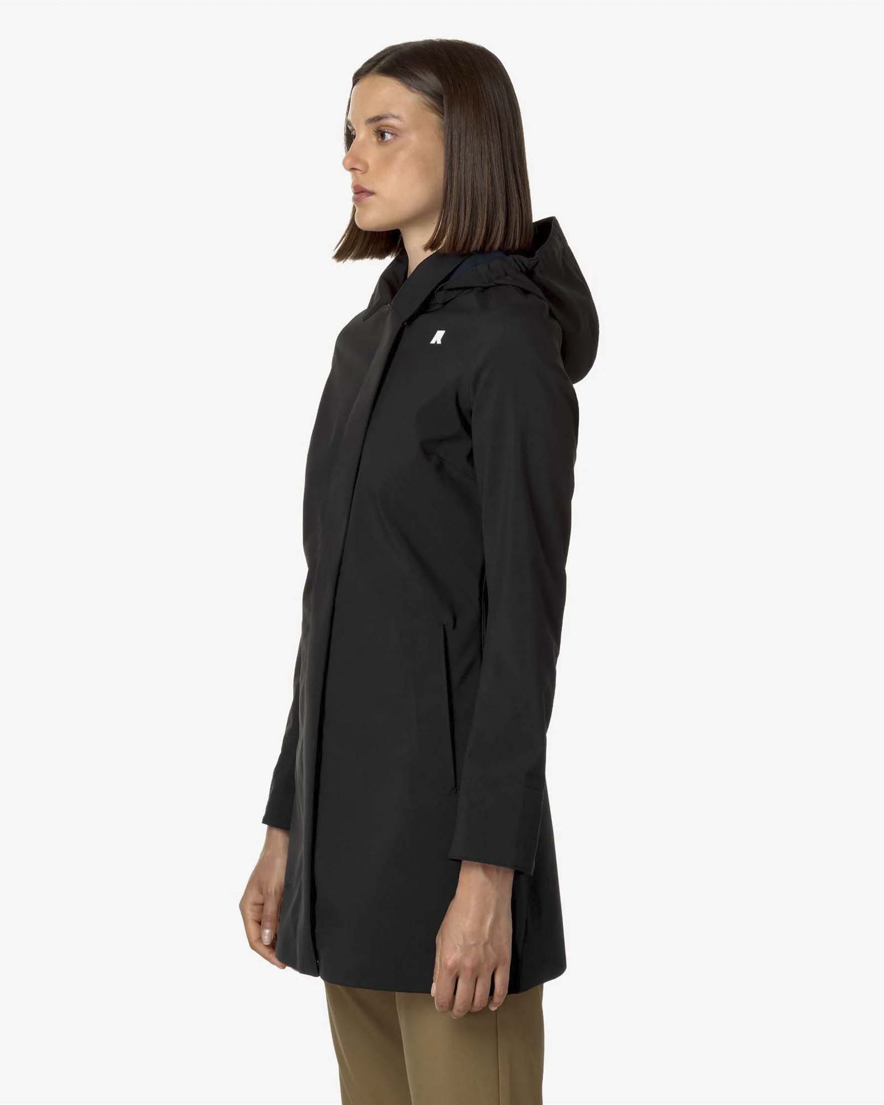 Giaccone Mathy K-Way nero in nylon stretch impermeabile con cappuccio removibile image