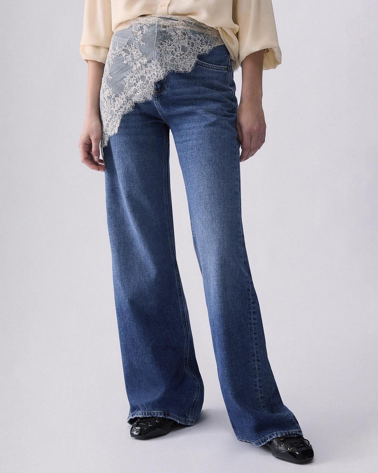 Jeans flare Liu Jo in denim lavaggio spuer stonewash con bandana in pizzo image