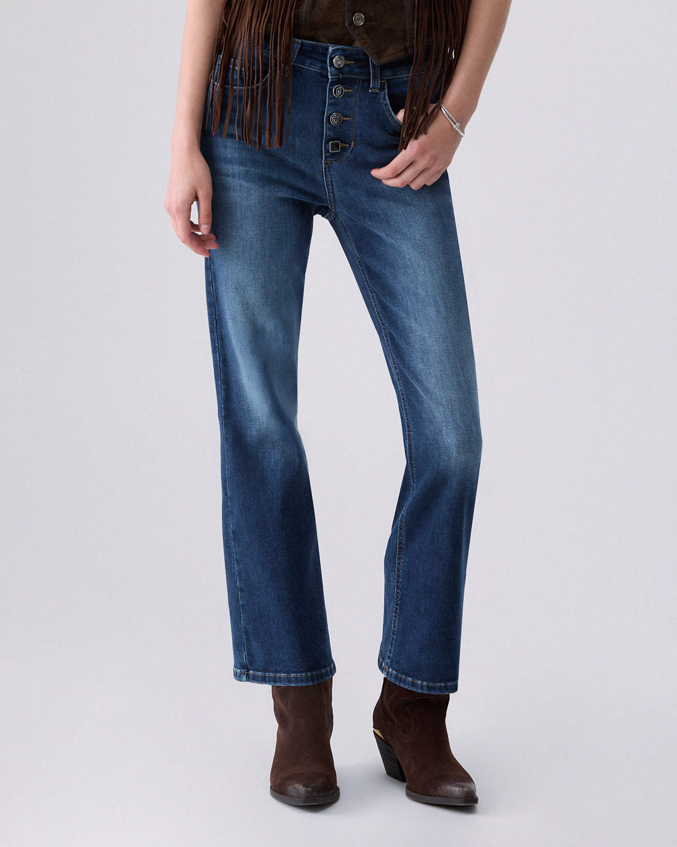 Jeans bootcut a vita alta Liu Jo blu con bottoni decorativi sulla chiusura image