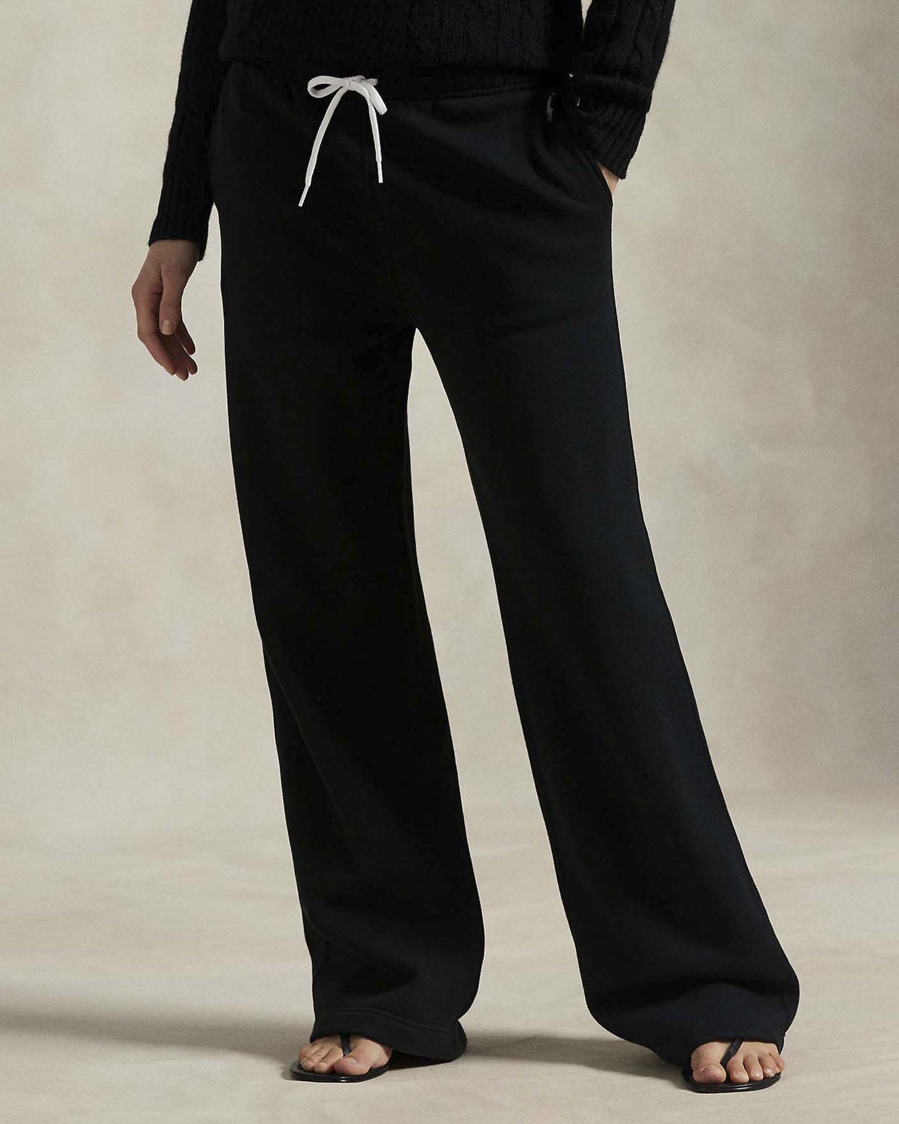 Pantaloni joggers wide leg Polo Ralph Lauren neri in cotone con coulisse e Pony ricamato image