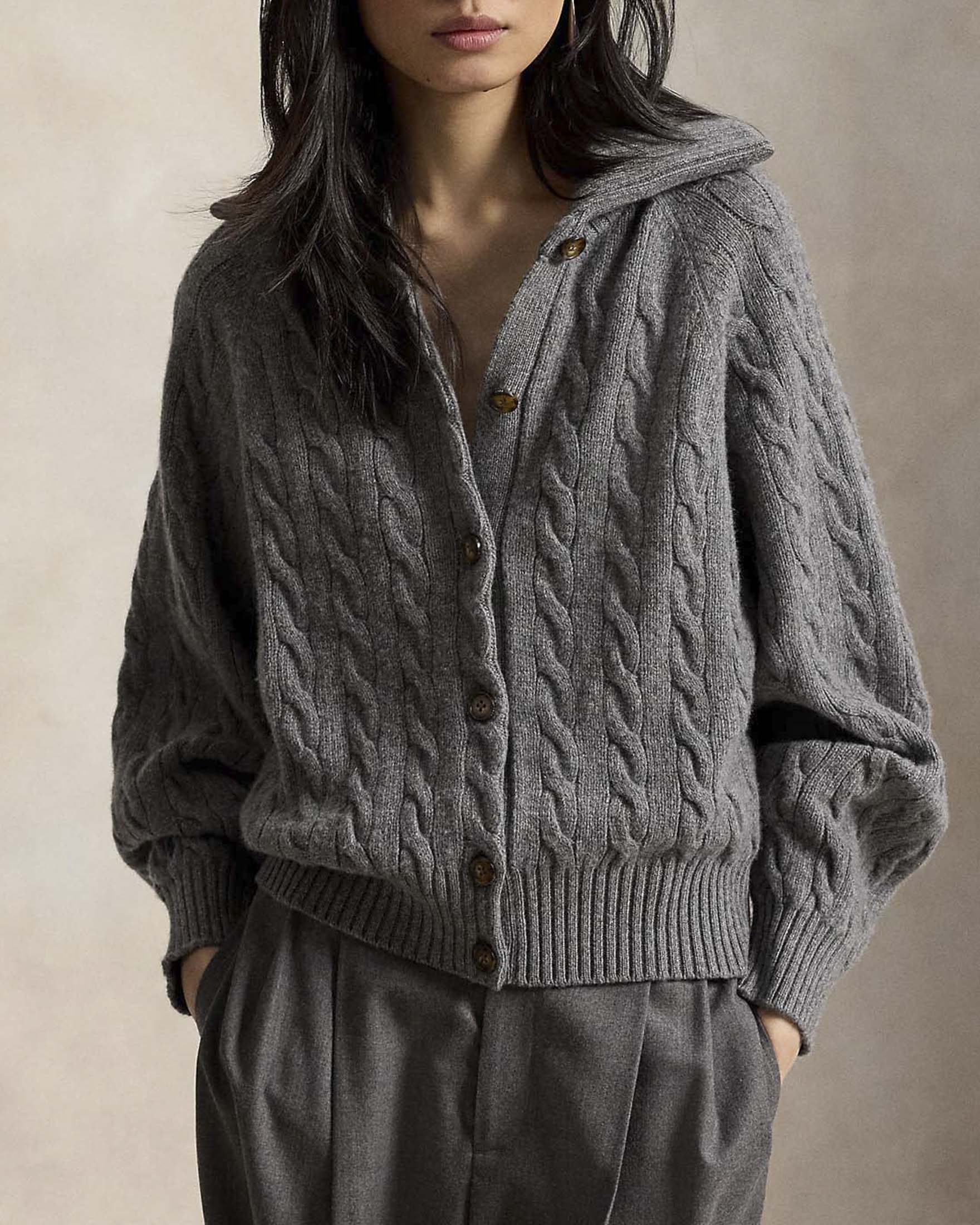 Maglione girocollo Polo Ralph Lauren grigio in lana e cachemire con Polo Bear ricamato