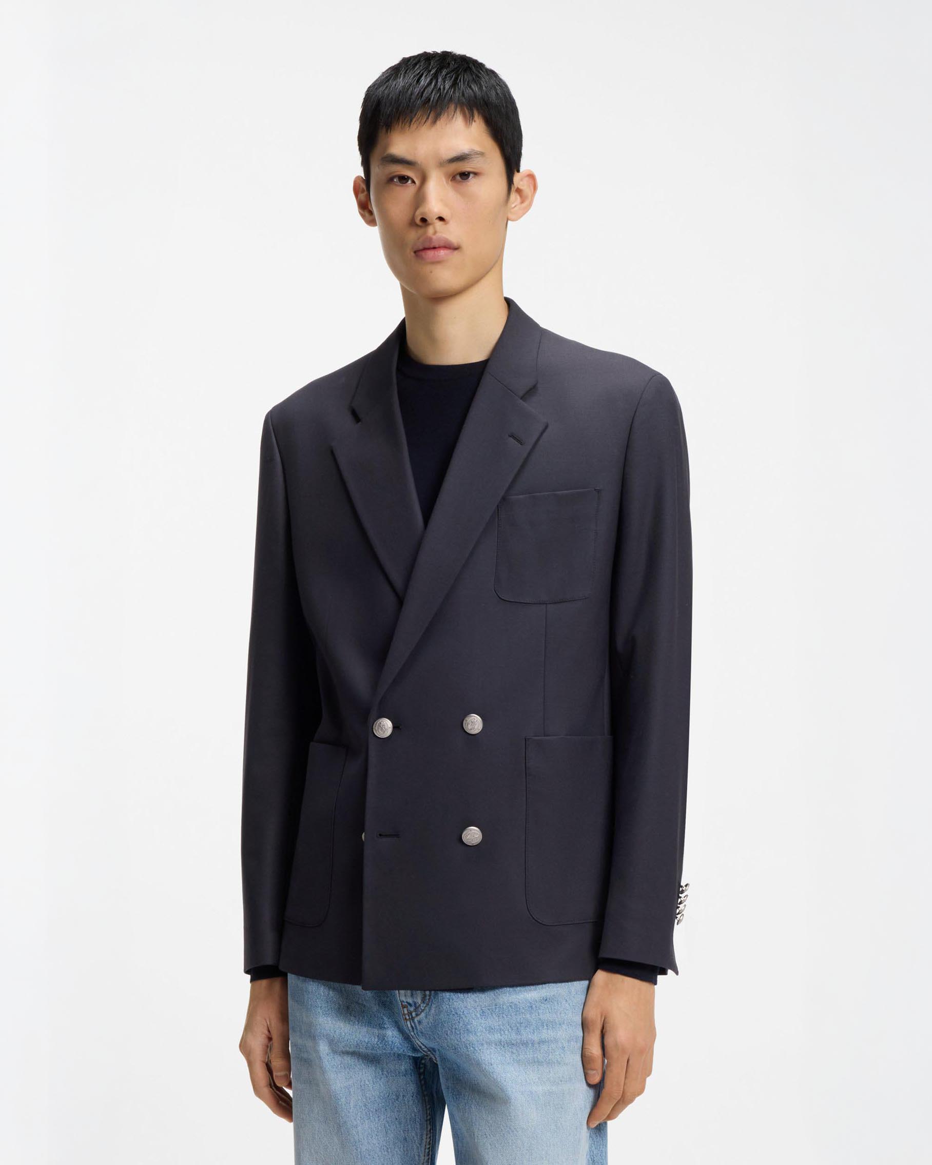 Blazer doppiopetto Hugo in misto lana stretch blu scuro