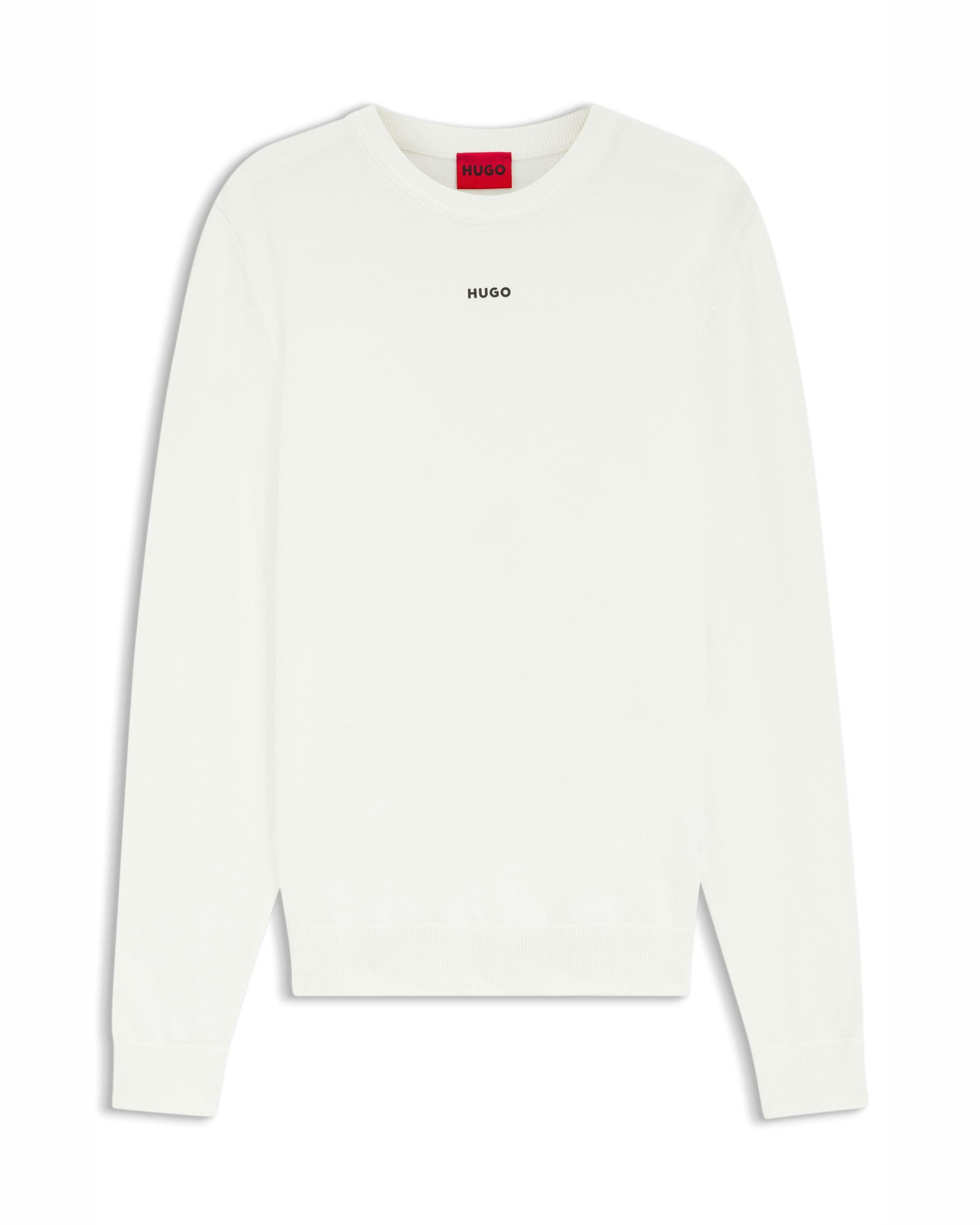 Maglia girocollo bianca in puro cotone con logo piccolo centrale
