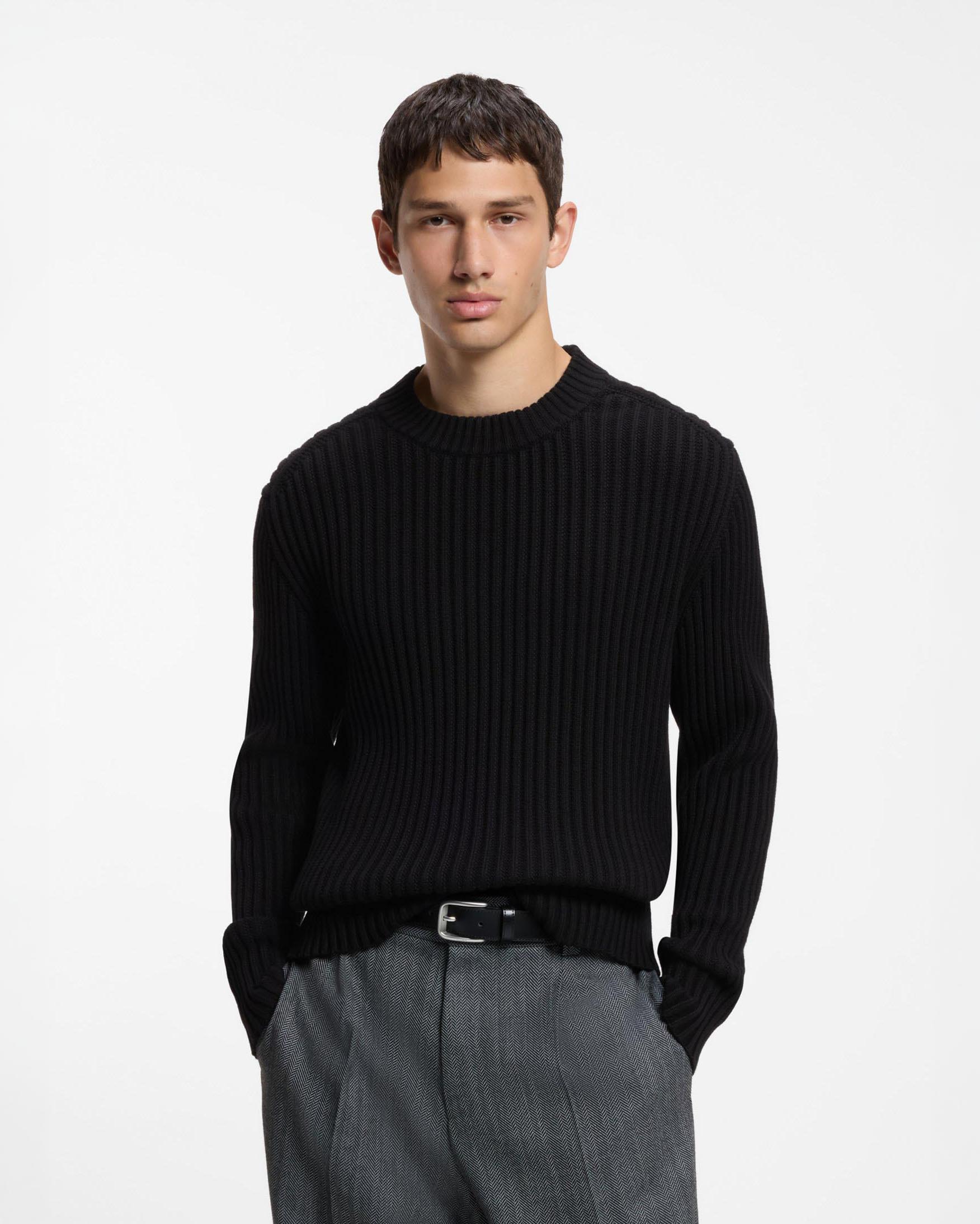 Maglione Hugo nero relaxed fit in cotone a coste