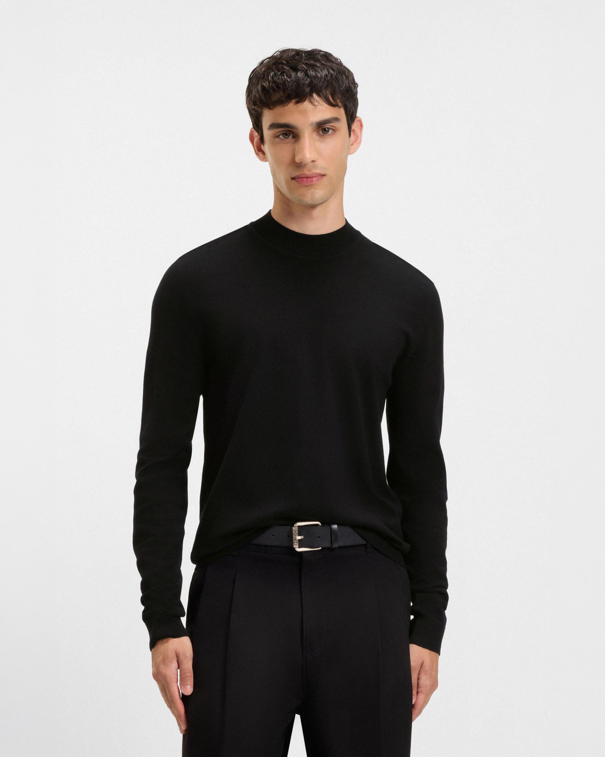 Lupetto Hugo nero slim fit in misto viscosa
