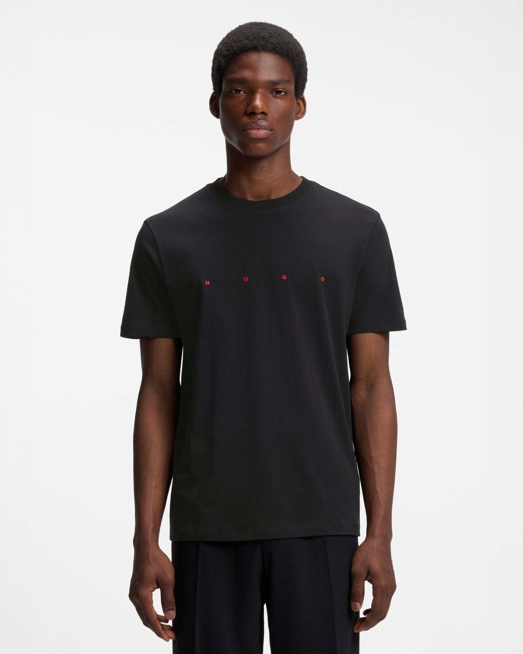 T-shirt Hugo nera regular fit in cotone con logo