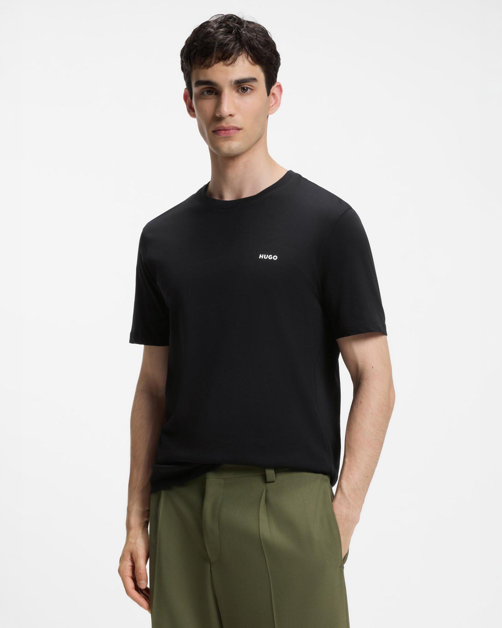 T-shirt Hugo nera regular fit in cotone con logo piccolo