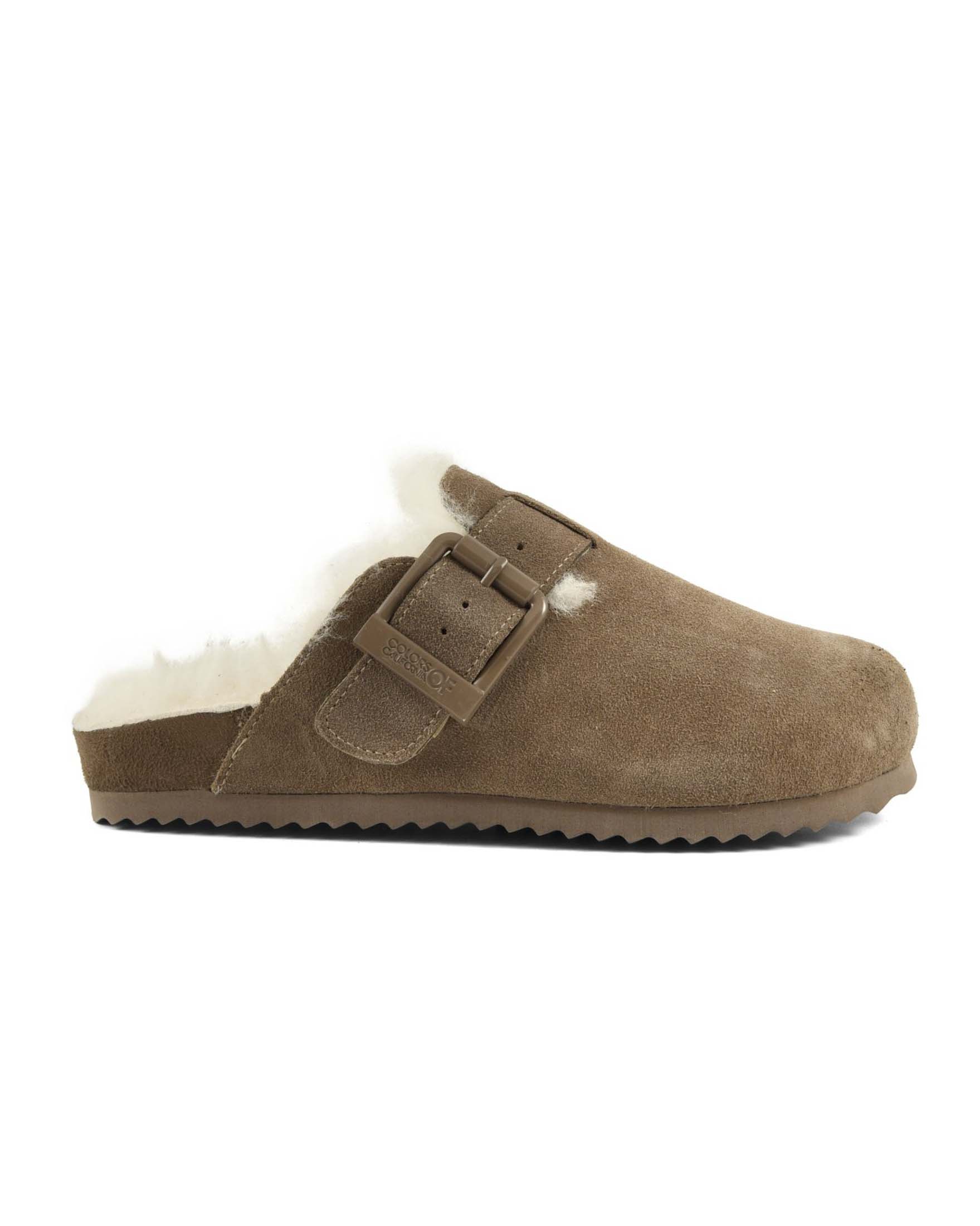 Sabot Colors of California taupe in pelle con fodera interna in montone e fibbia regolabile