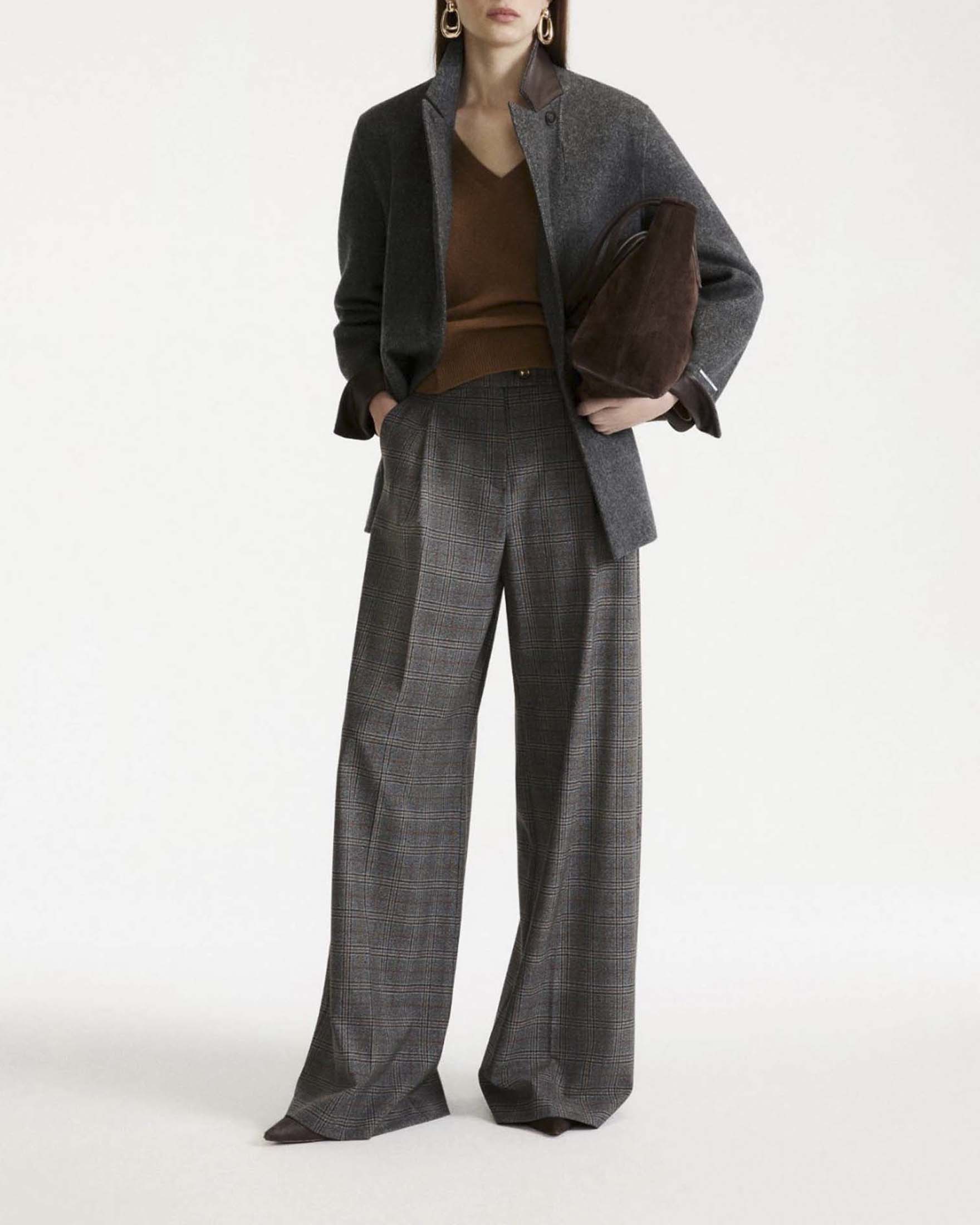 Blazer Marella Sport grigio e marrone in double di pura lana con dettagli in pelle image