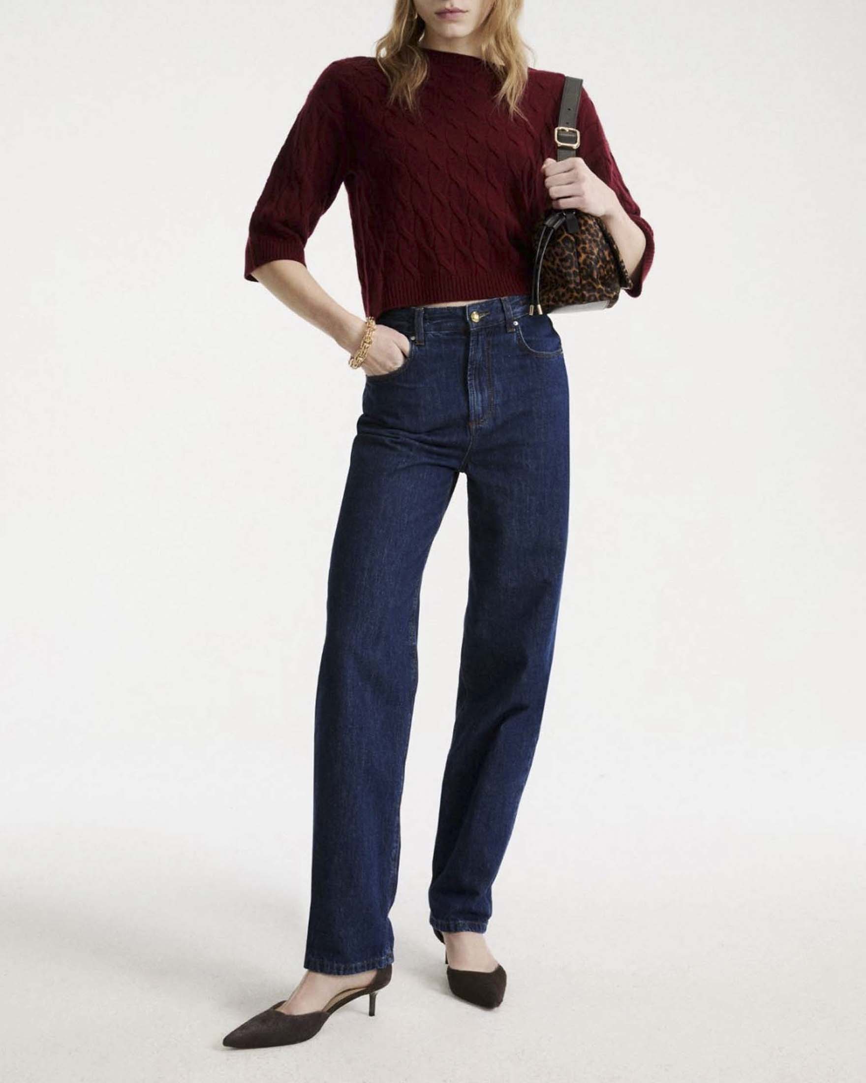 Maglia girocollo Marella Sport bordeaux in lana e cashmere con lavorazione a trecce image