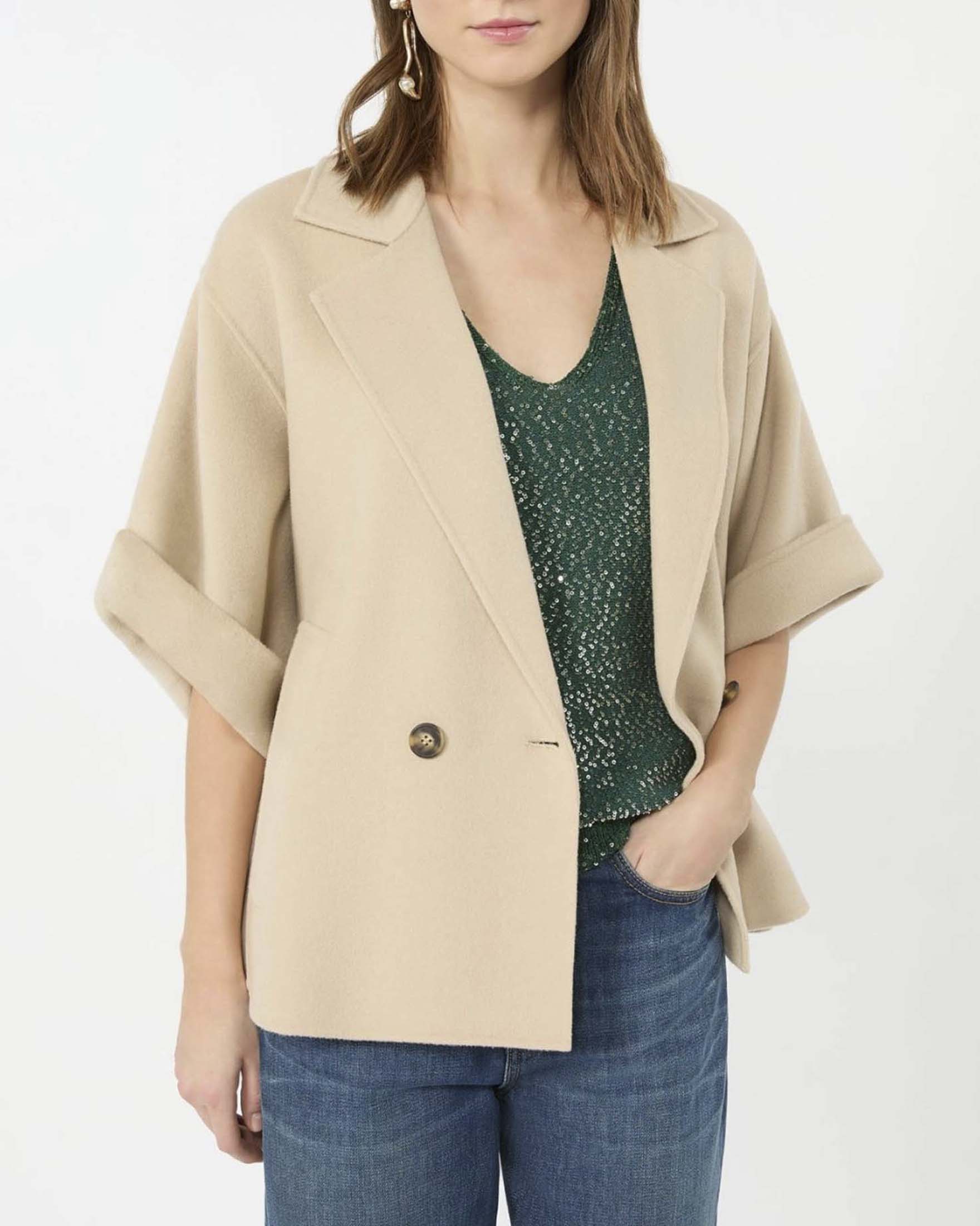 Caban doppiopetto Weekend Max Mara color sabbia in doppio drap di pura lana