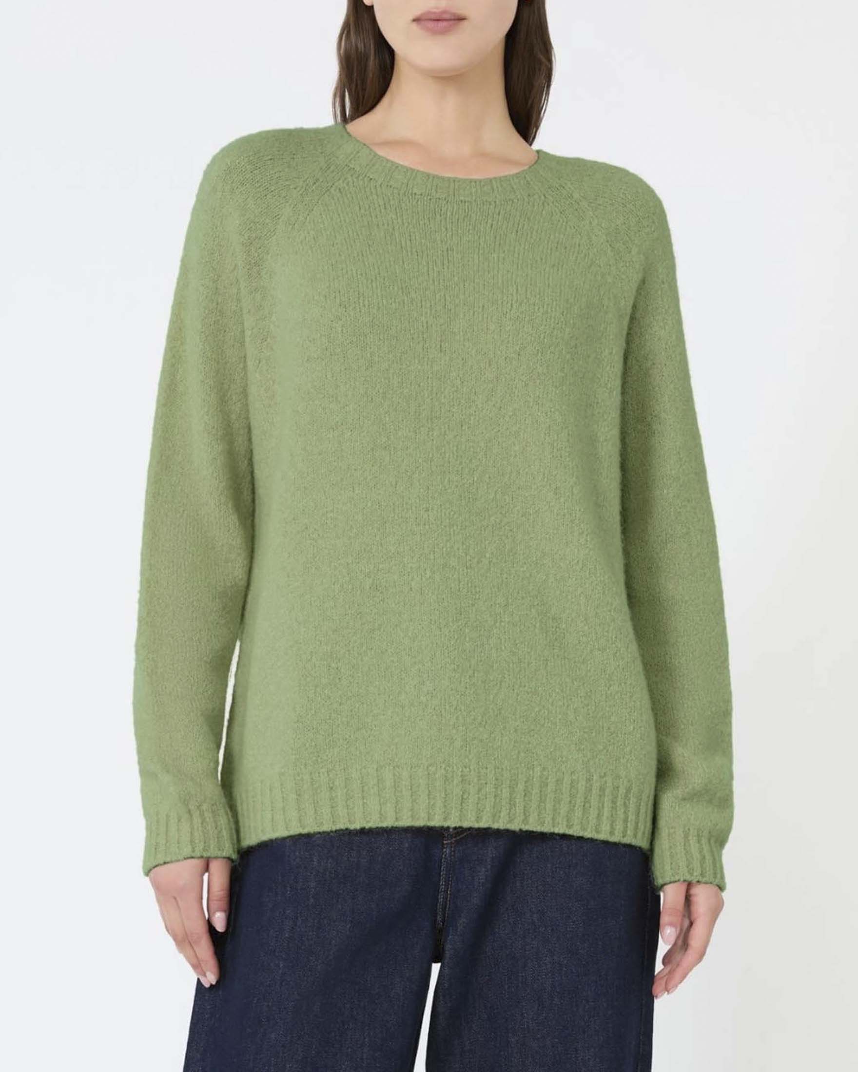 Maglia girocollo Weekend Max Mara verde in filato morbido di cotone e alpaca