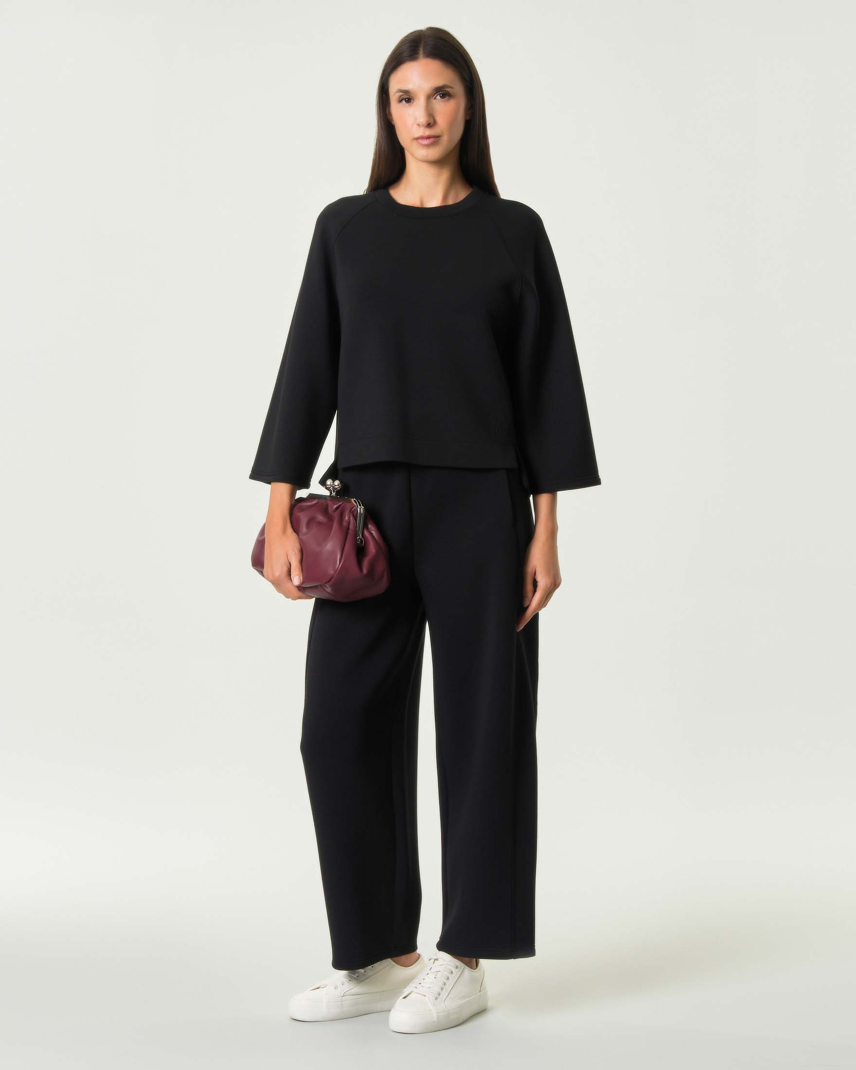 Pantaloni barrel Weekend Max Mara neri in jersey a punto Milano con coulisse in vita