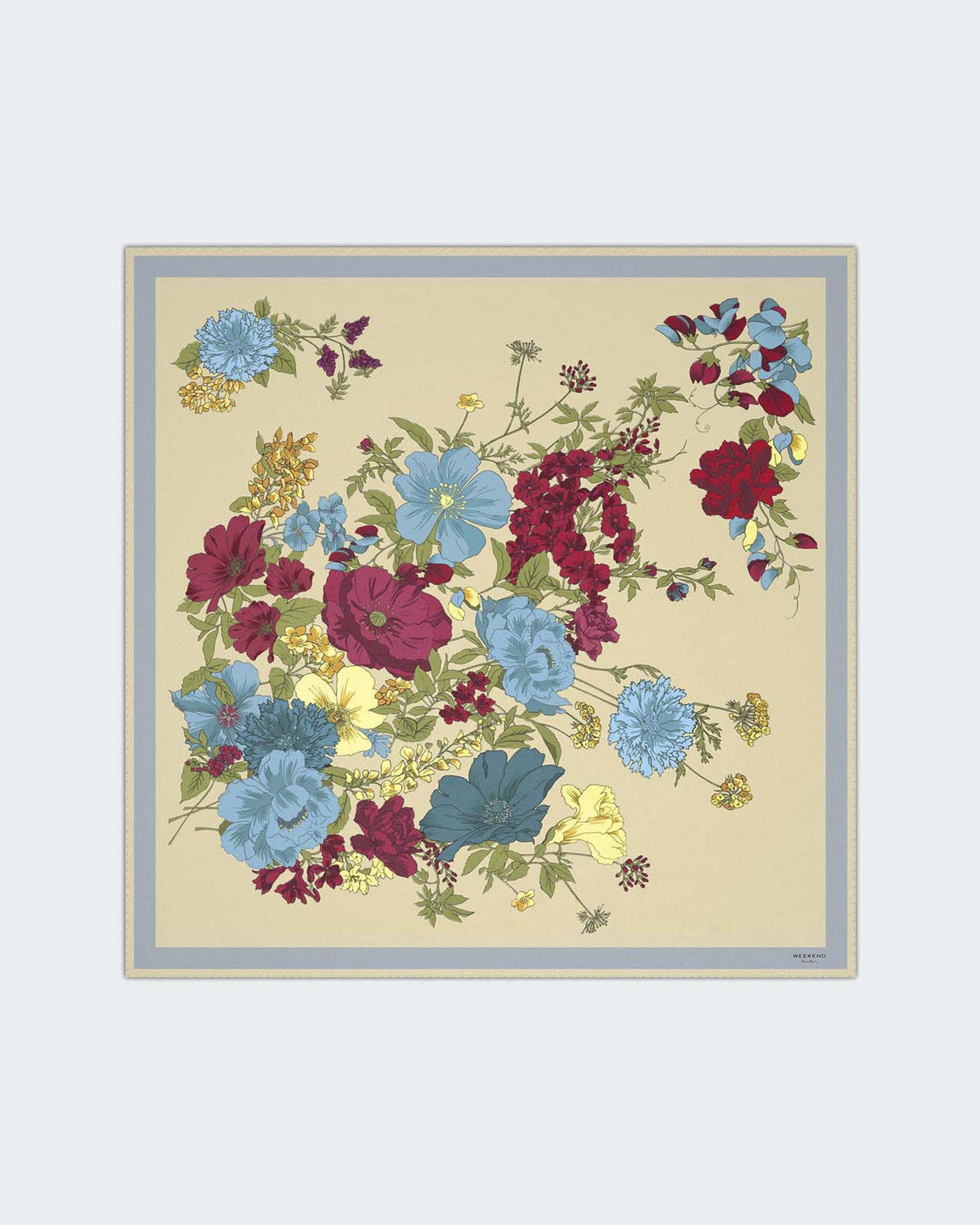 Foulard Weekend Max Mara in twill di seta beige con stampa floreale multicolor