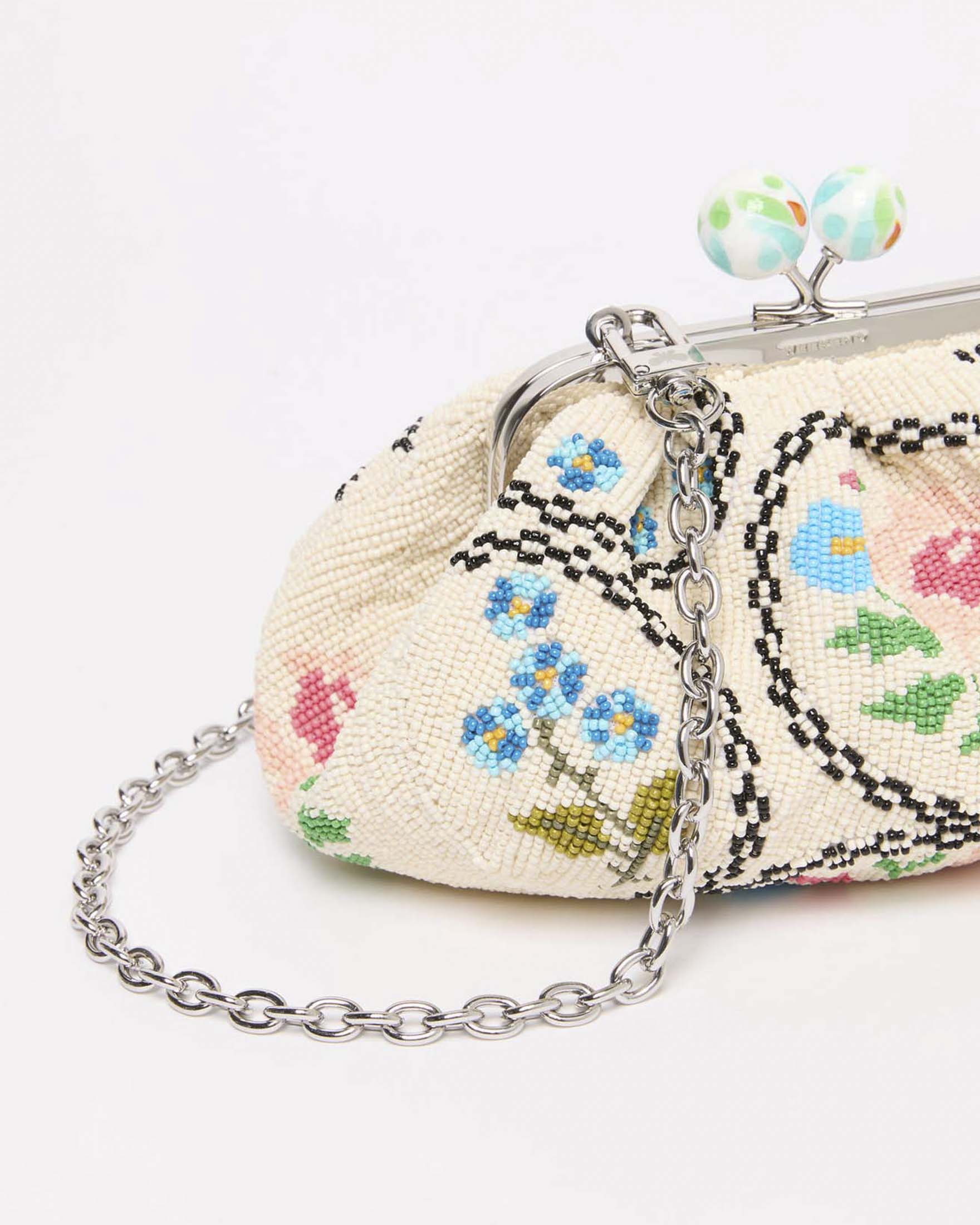 Pasticcino Bag Extra Small Weekend Max Mara bianca in cotone ricamata con perline multicolor image