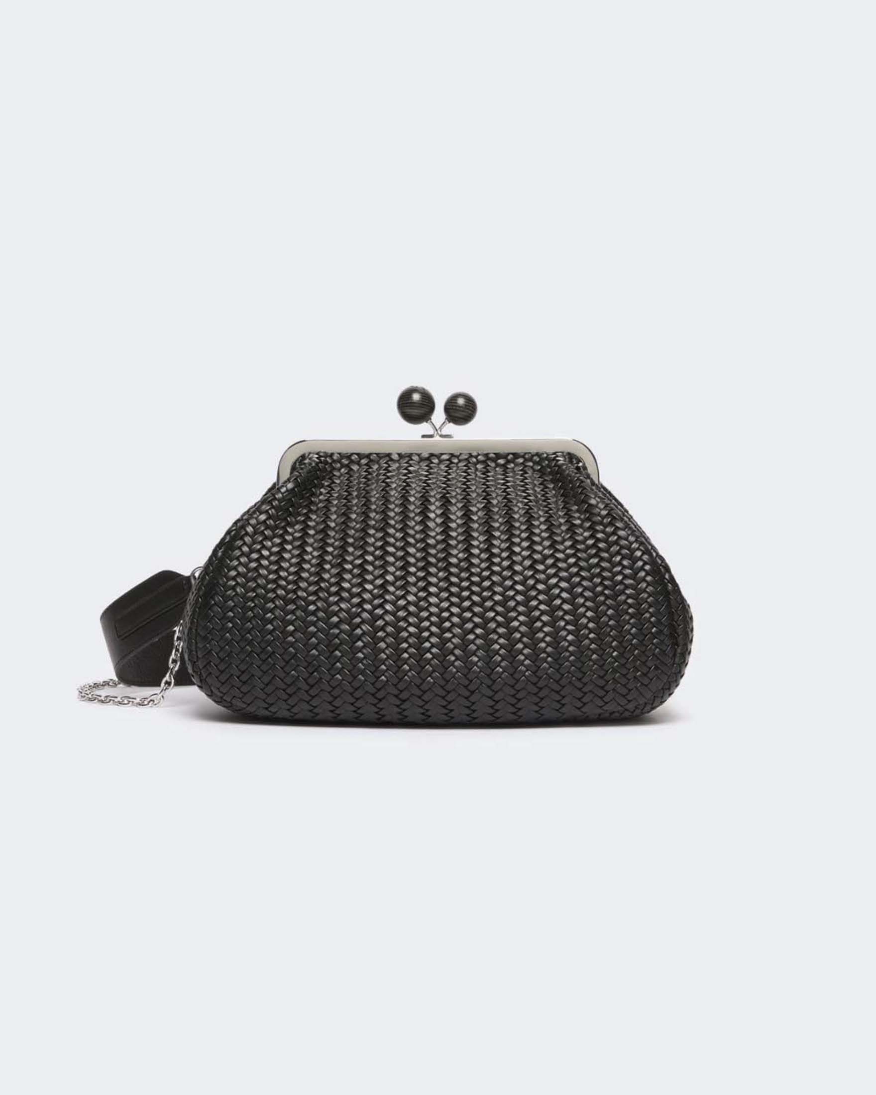 Pasticcino Bag Medium Weekend Max Mara nera in pelle intrecciata con doppia tracolla