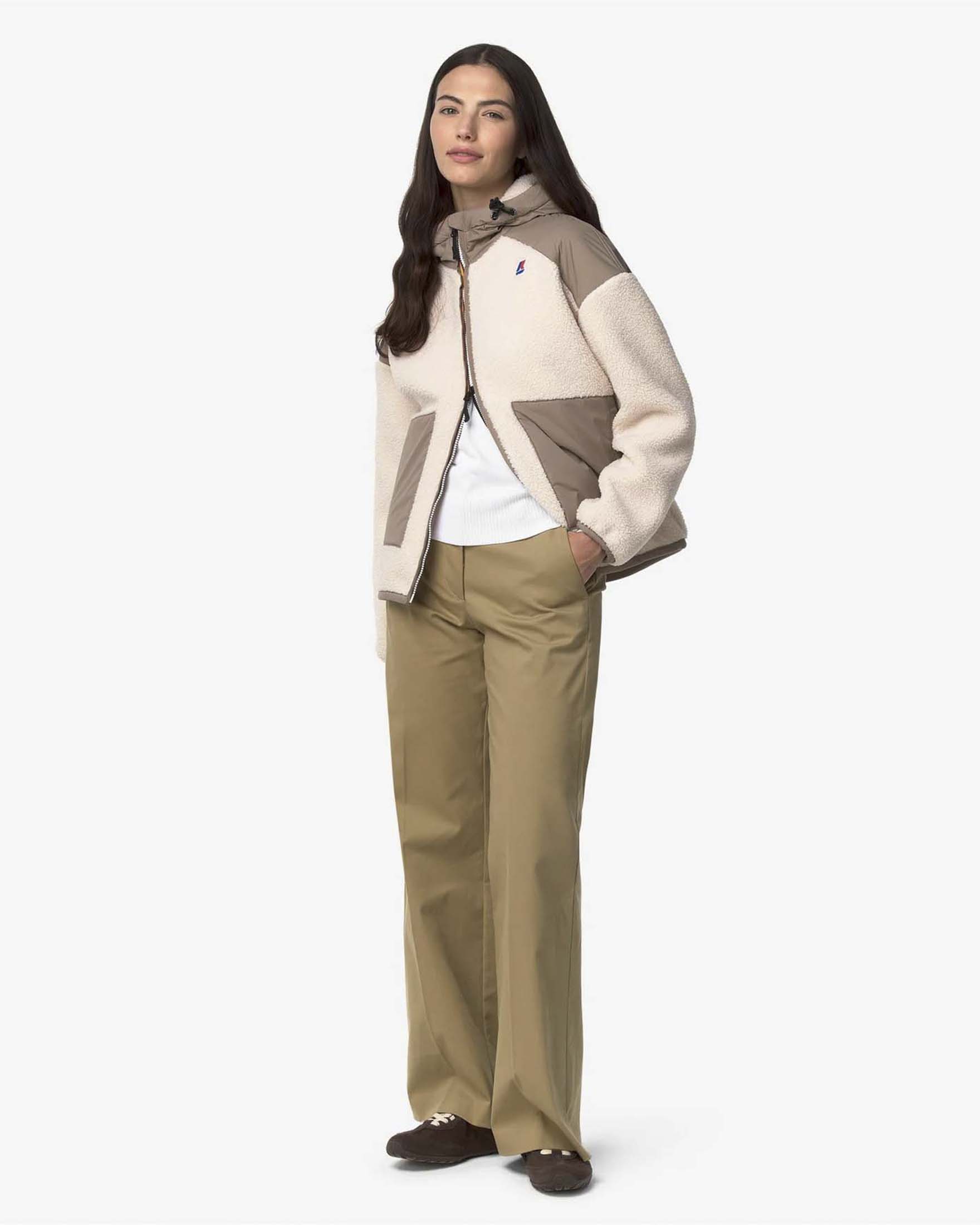 Giacca Angelique 4.0 K-Way beige e taupe in tessuto tecnico e teddy image