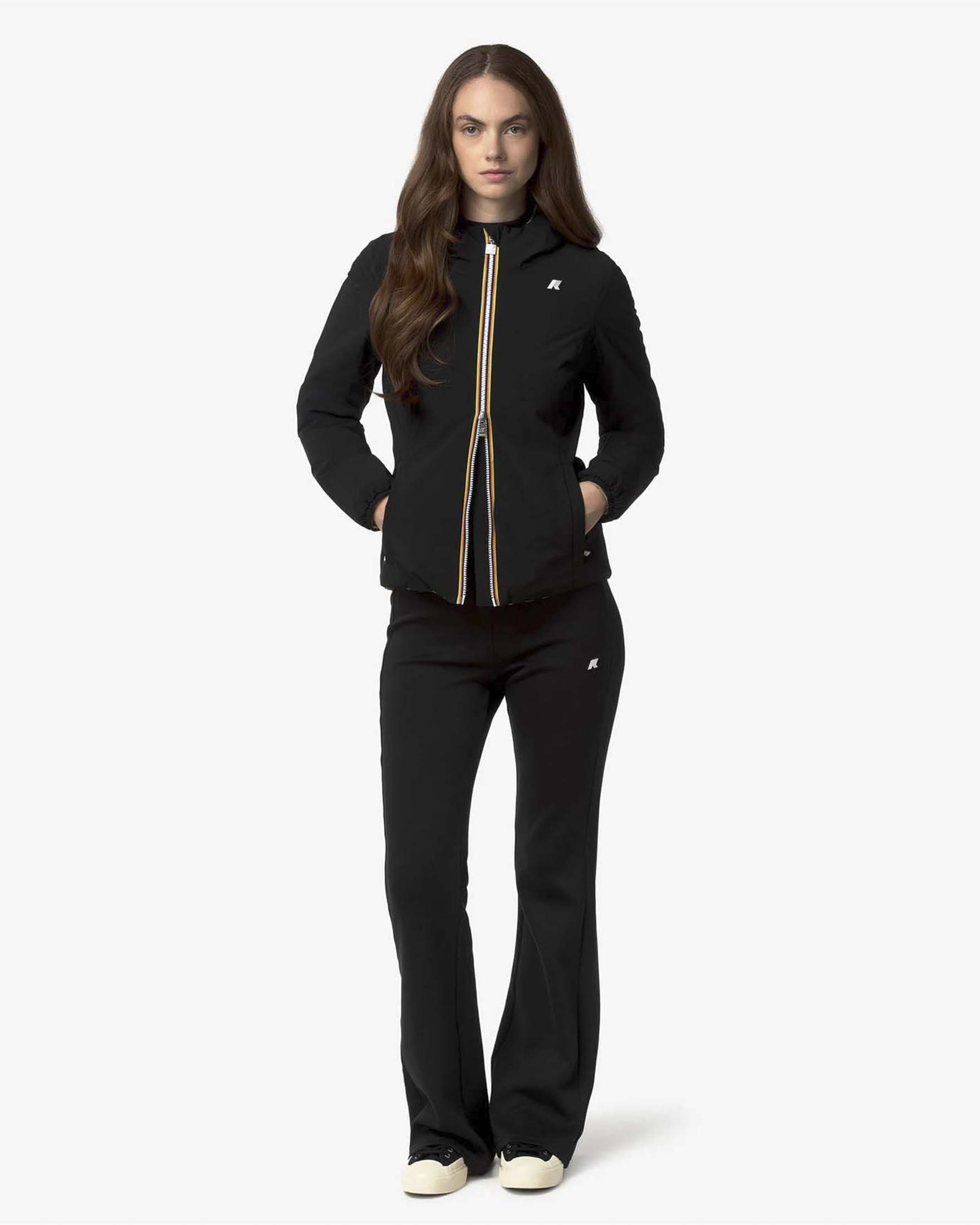 Giacca corta Warm Lily K-Way nera in nylon opaco reversibile in kaki con cappuccio fisso  image