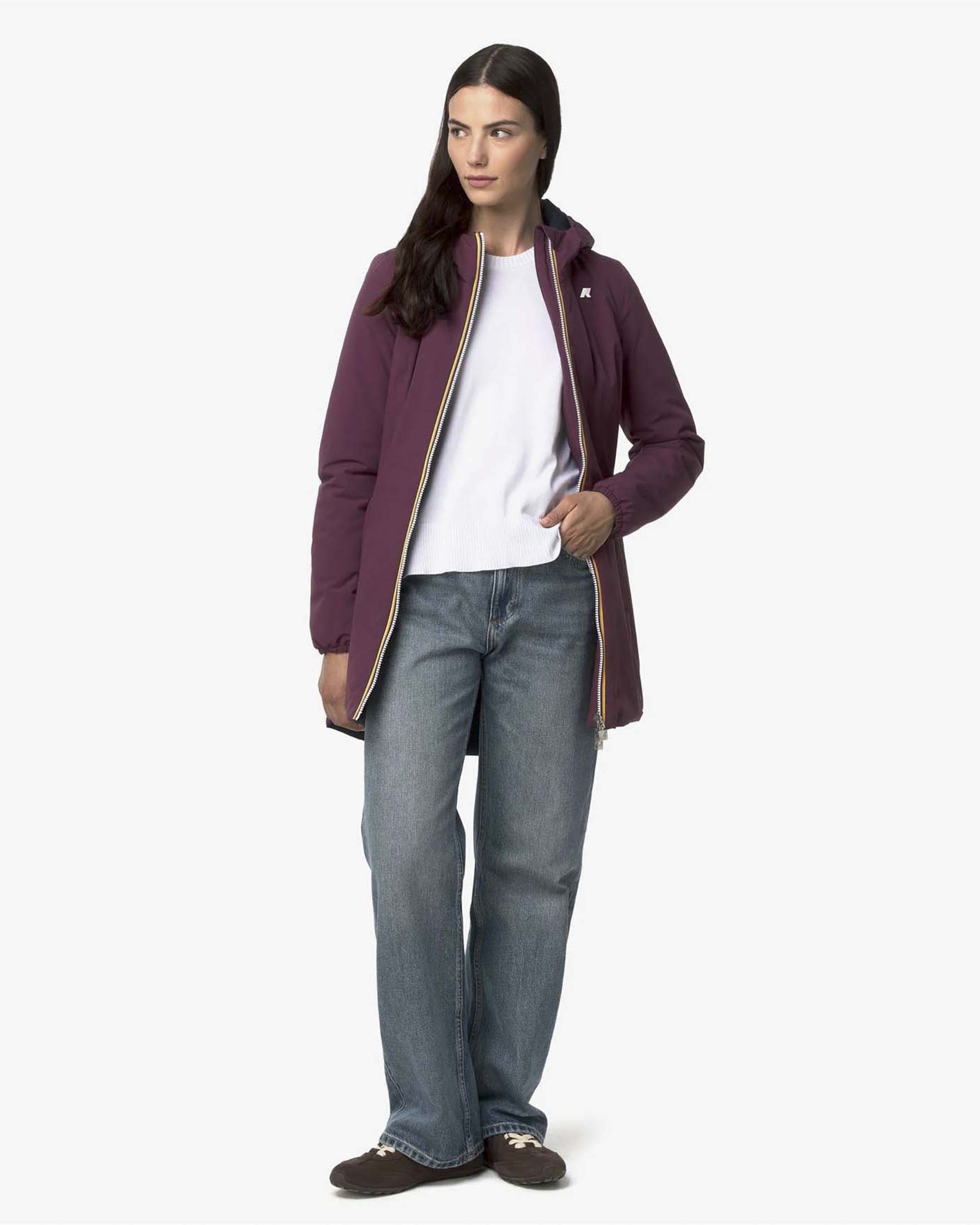 Giacca midi Warm Denise K-way imbottita reversibile nel color bordeaux e blu con cappuccio image