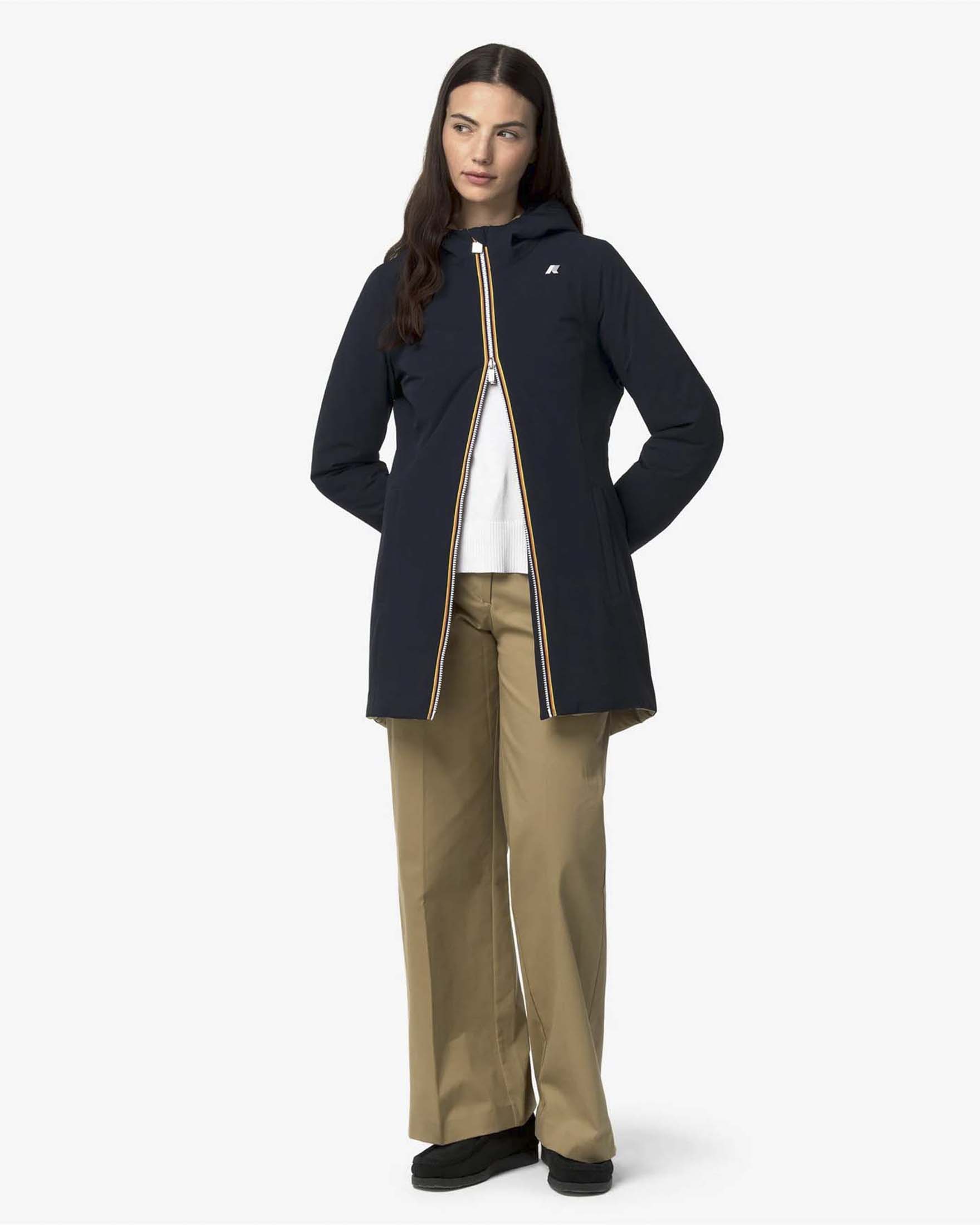 Giacca midi Warm Denise K-way imbottita reversibile nel colore blu e kaki con cappuccio image
