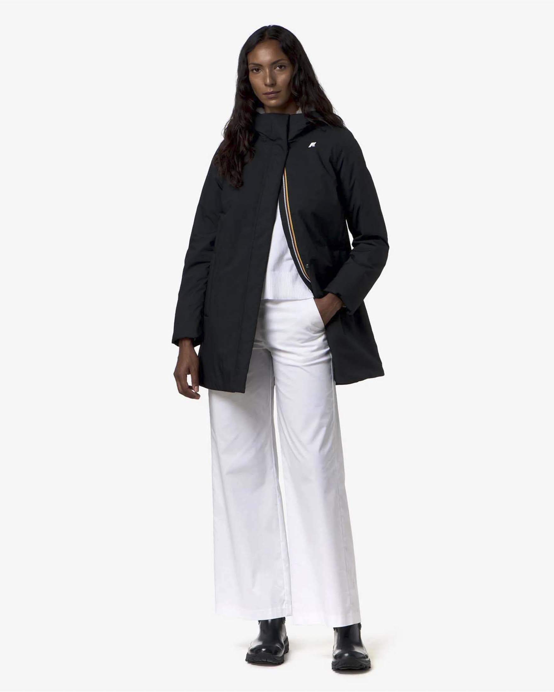 Giacca midi Sophie Twill Soft Beaver K-way nera con fodera interna in ecopelliccia image
