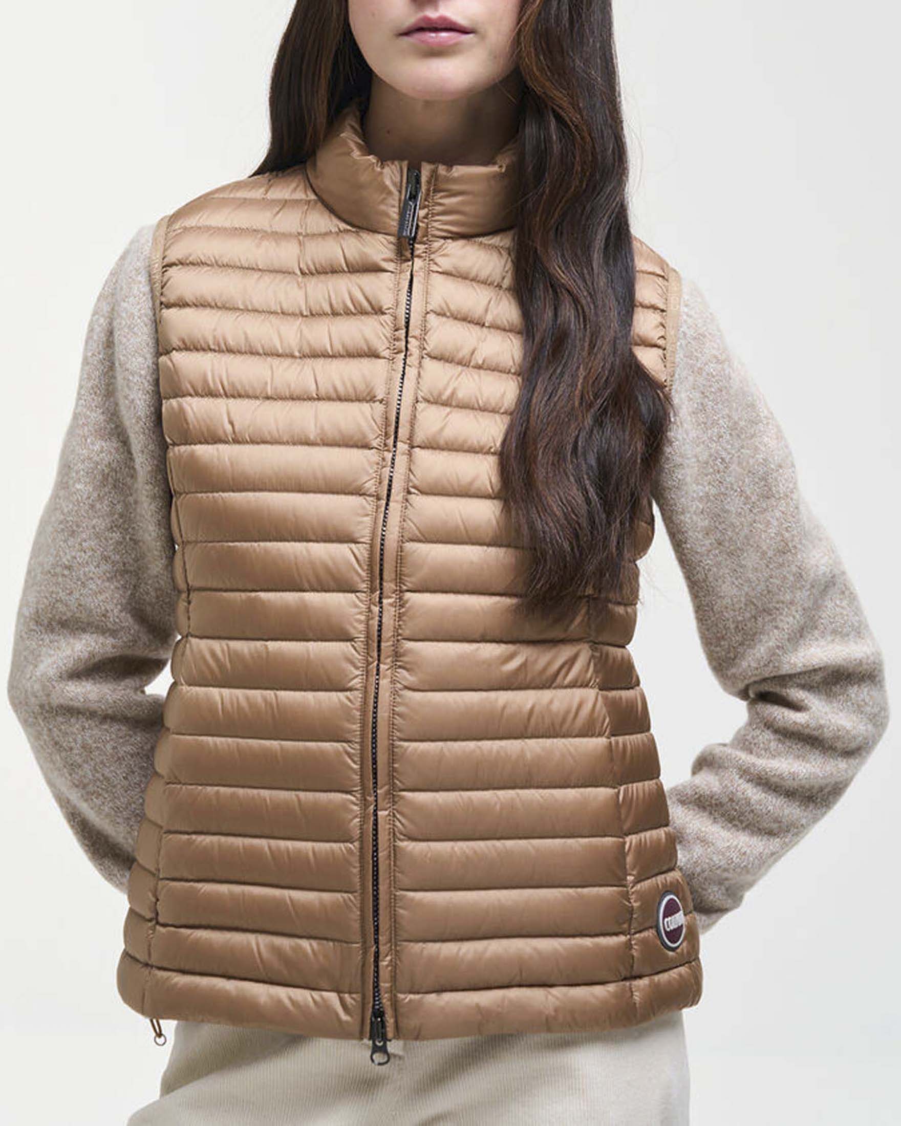 Gilet Colmar Originals cammello imbottito in piuma con chiusura zip doppia e coulisse regolabile