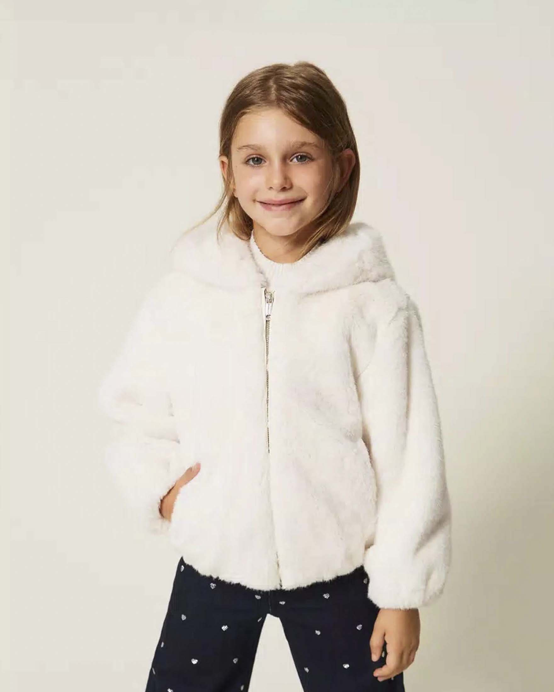Ecopelliccia Twinset bianca con cappuccio e zip