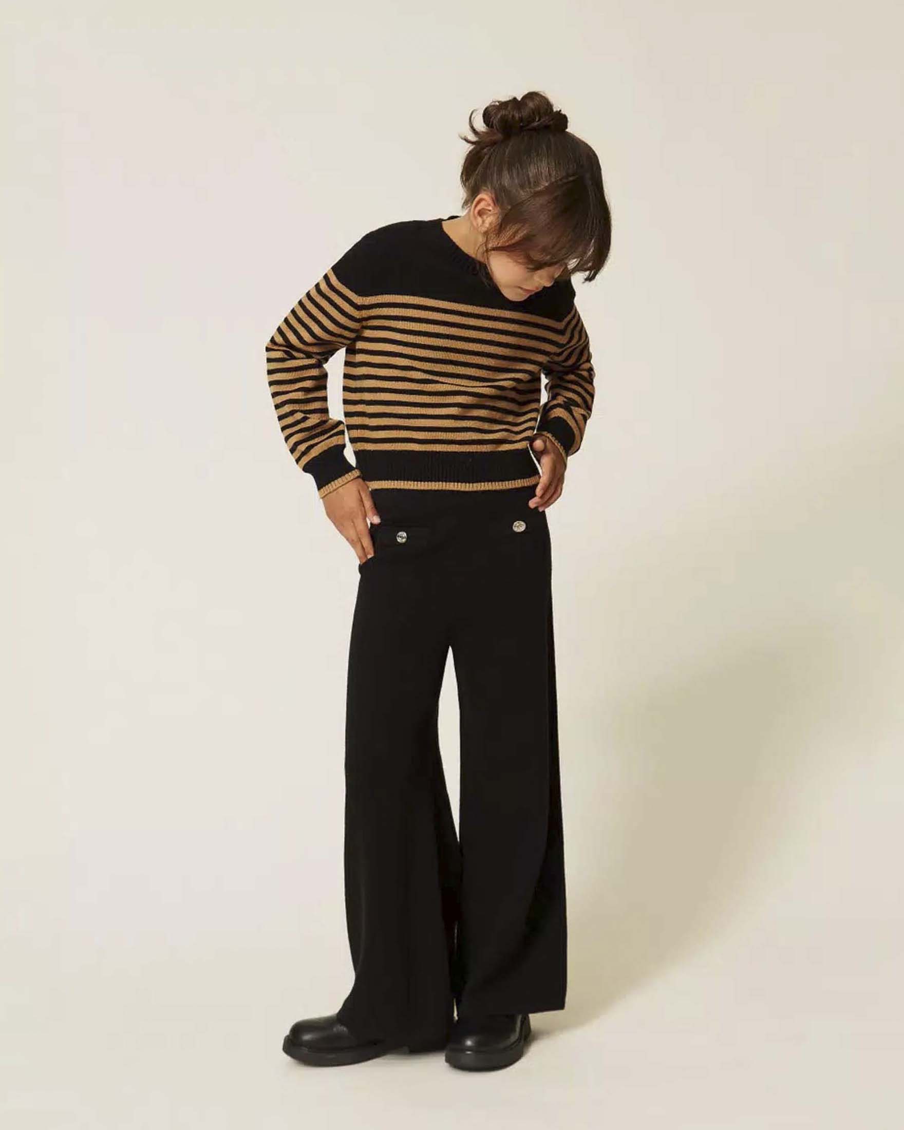 Pantalone nero Twinset in maglia di misto viscosa con bottoni