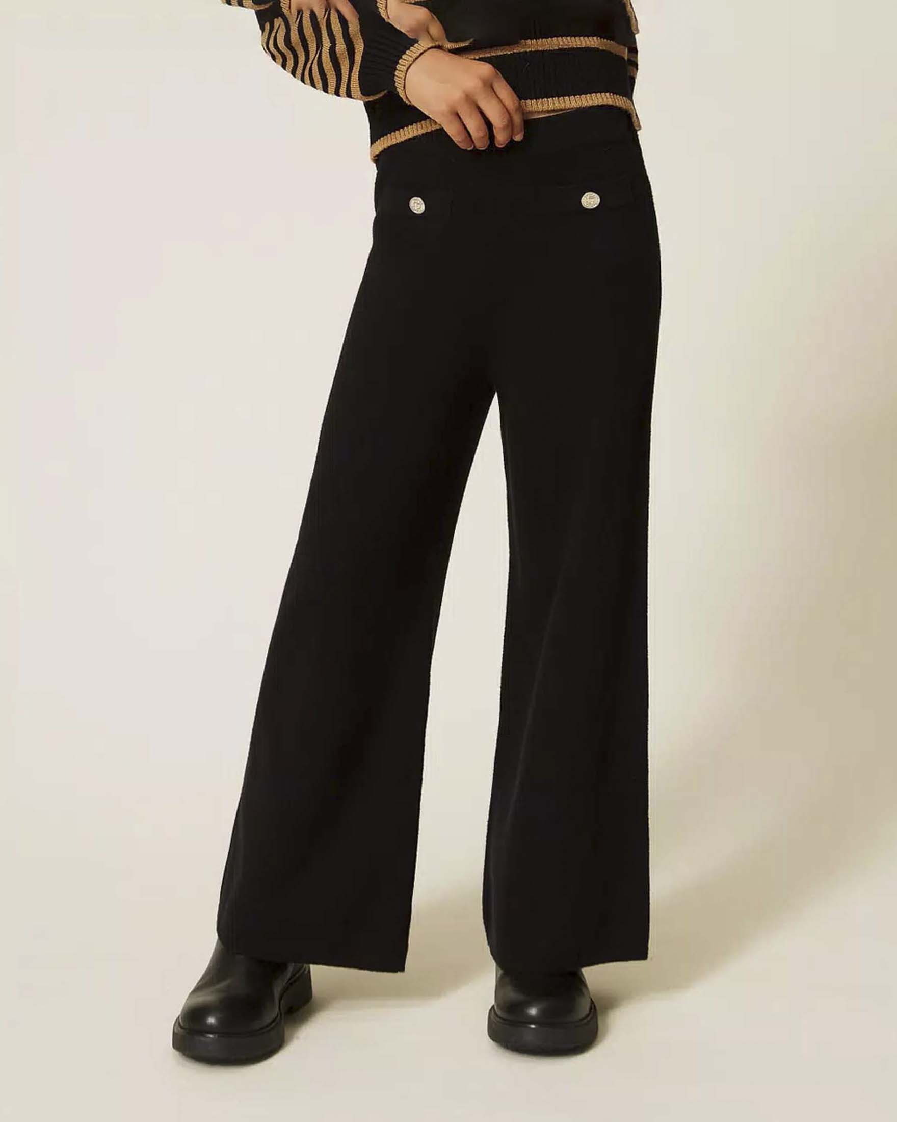 Pantalone nero Twinset in maglia di misto viscosa con bottoni image