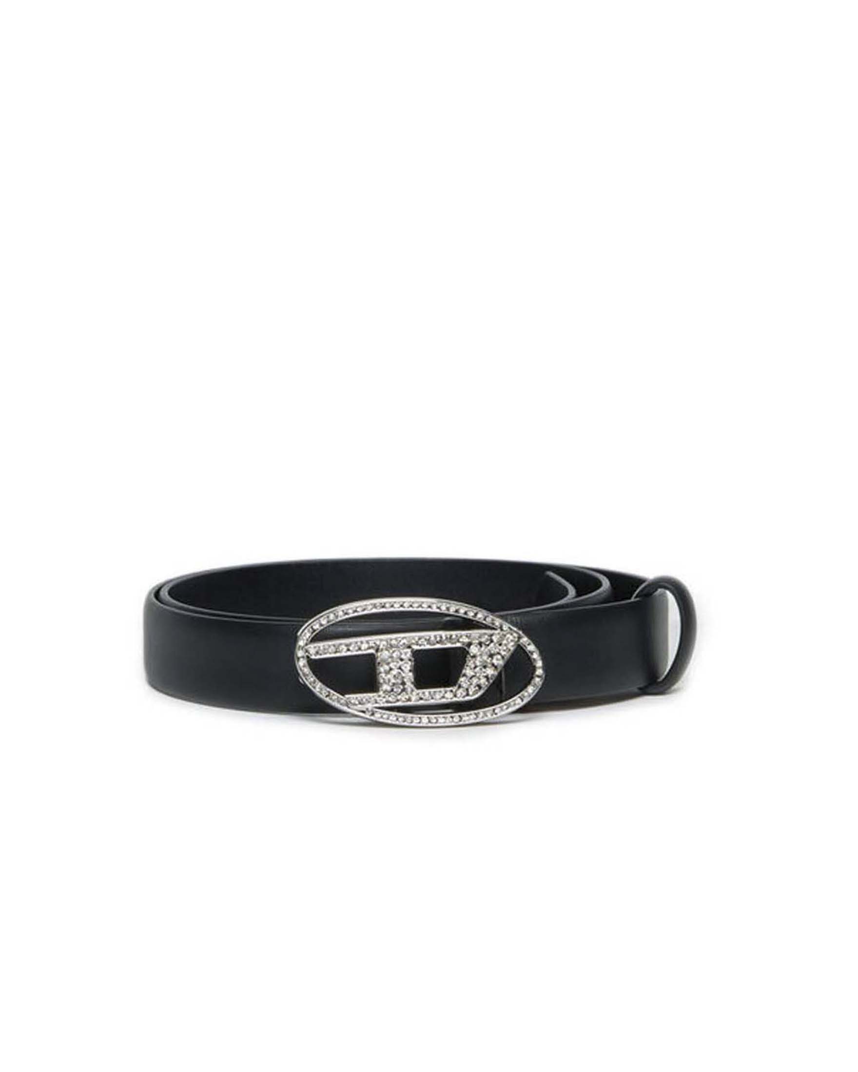 Cintura nera Diesel con fibbia in strass e logo oval D