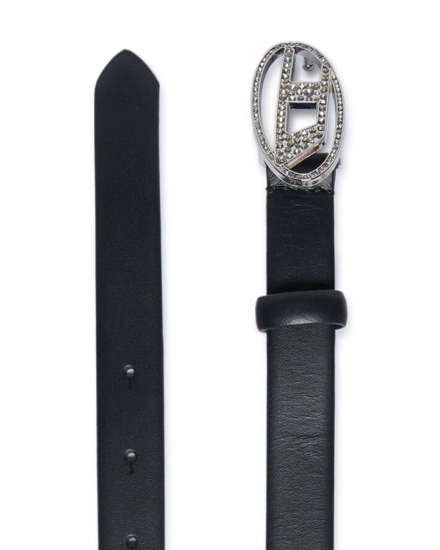 Cintura nera Diesel con fibbia in strass e logo oval D image