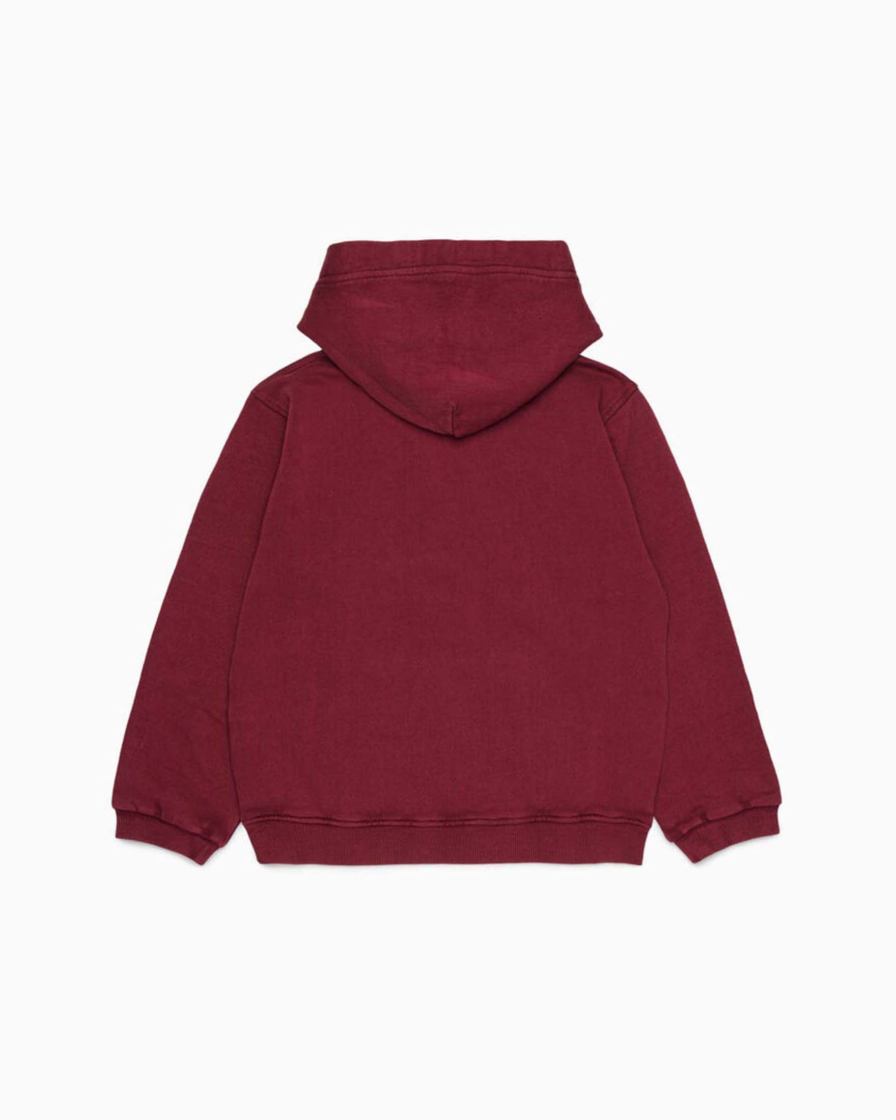 Felpa Diesel bordeaux con scritta logo gialla e cappuccio fisso image