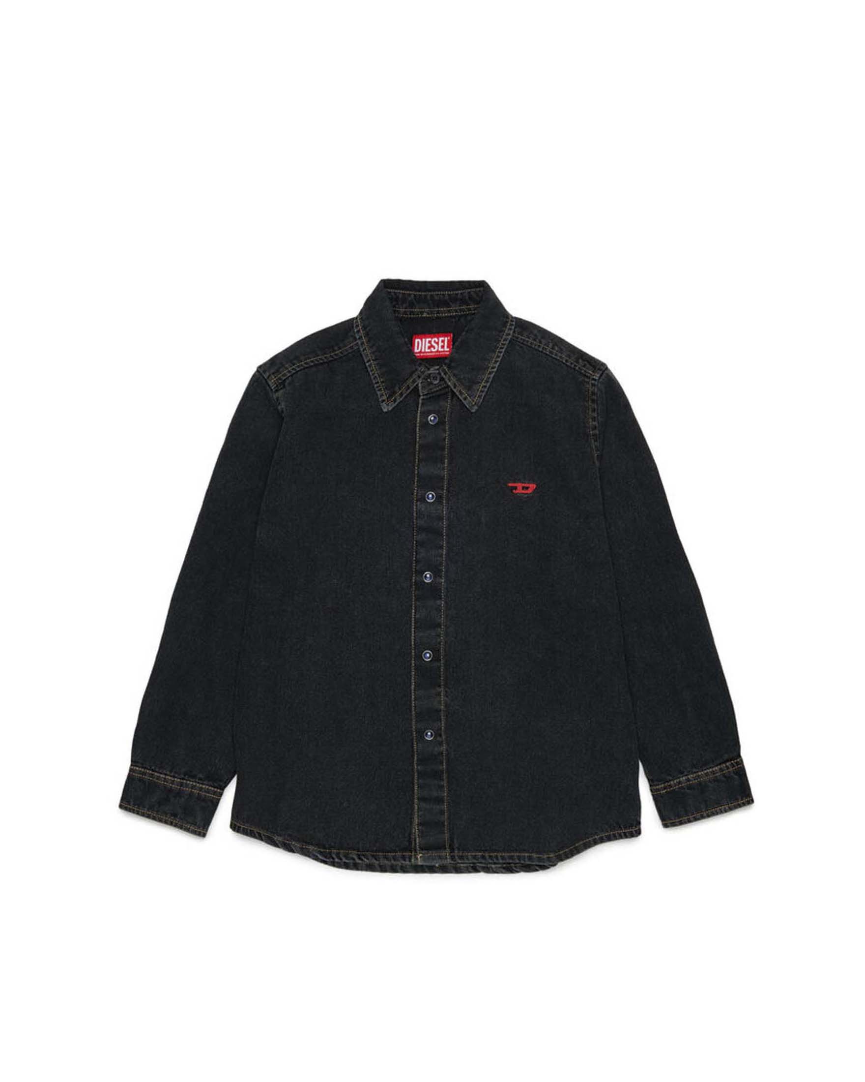 Camicia Diesel nera in denim con logo oval D rosso